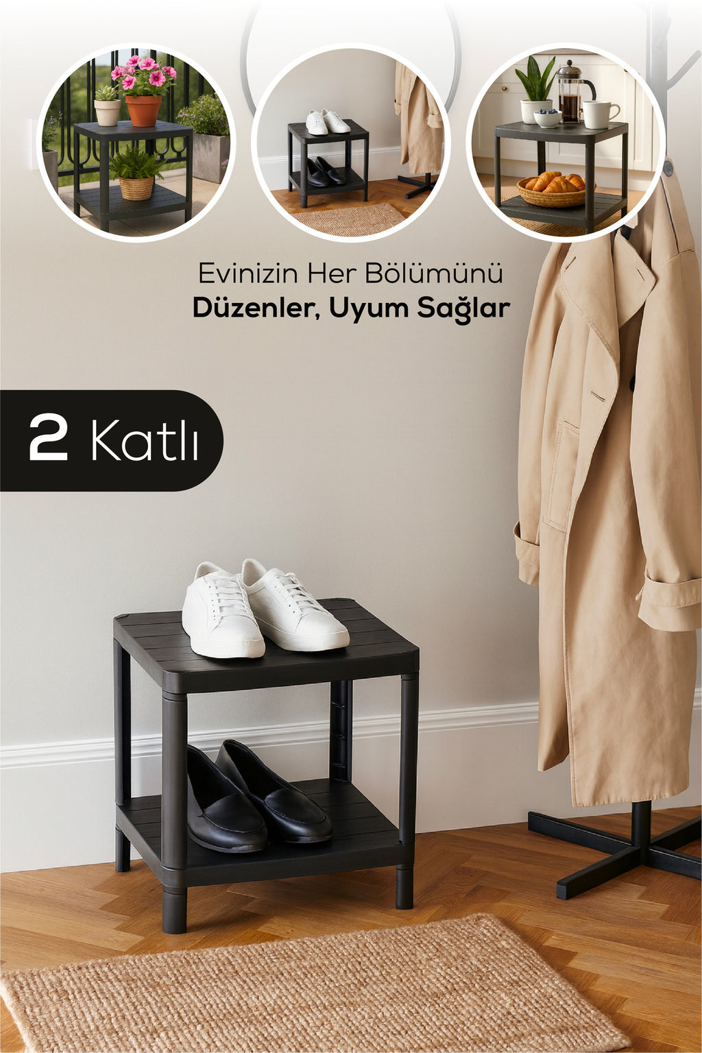 2 Katlı Çok Amaçlı Mutfak ve Banyo Rafı Siyah