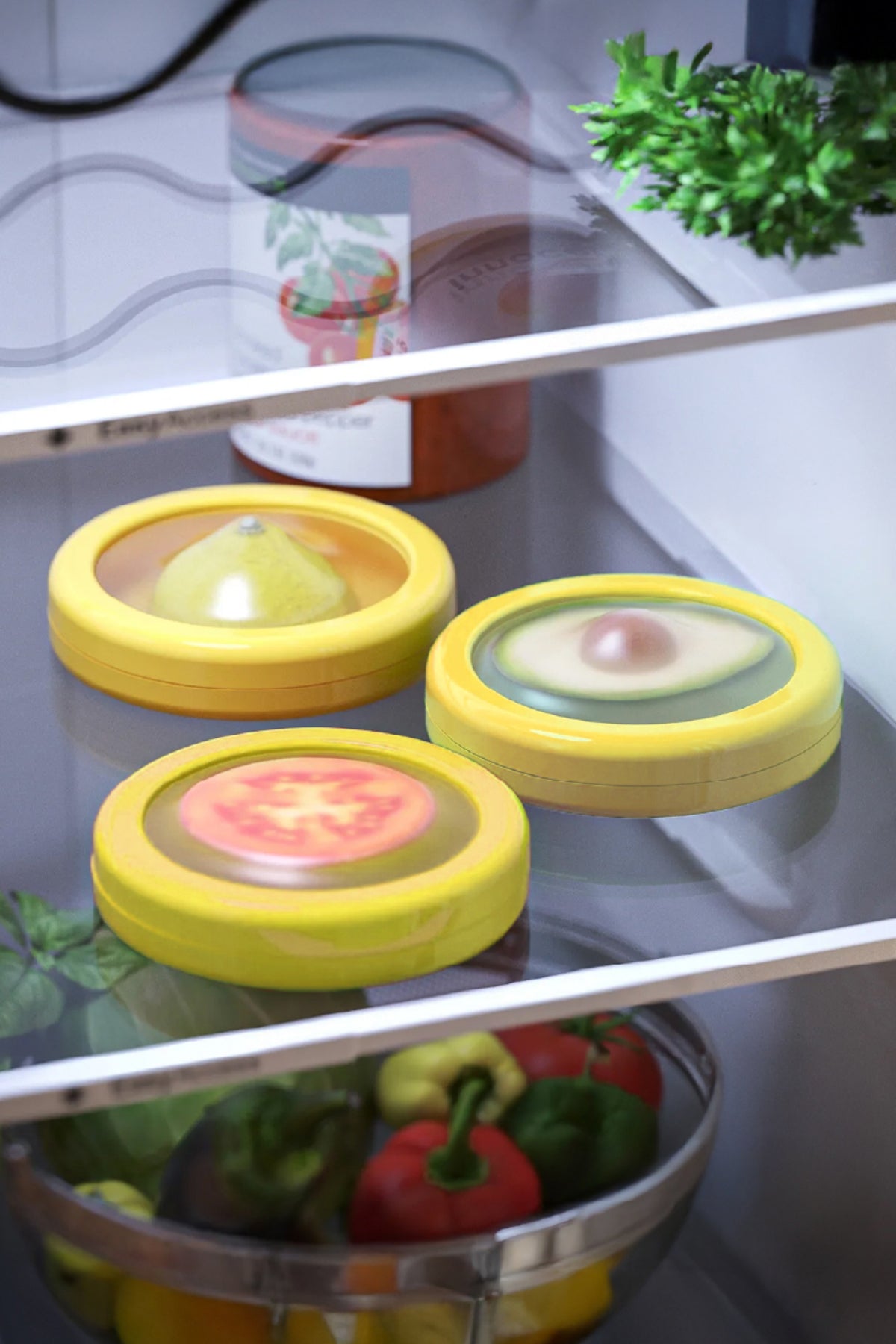 3'lü Buzdolabı Için Yarım Meyve Ve Sebze Koruma Kabı - Limon, Soğan, Domates Saklama Kutusu Sarı