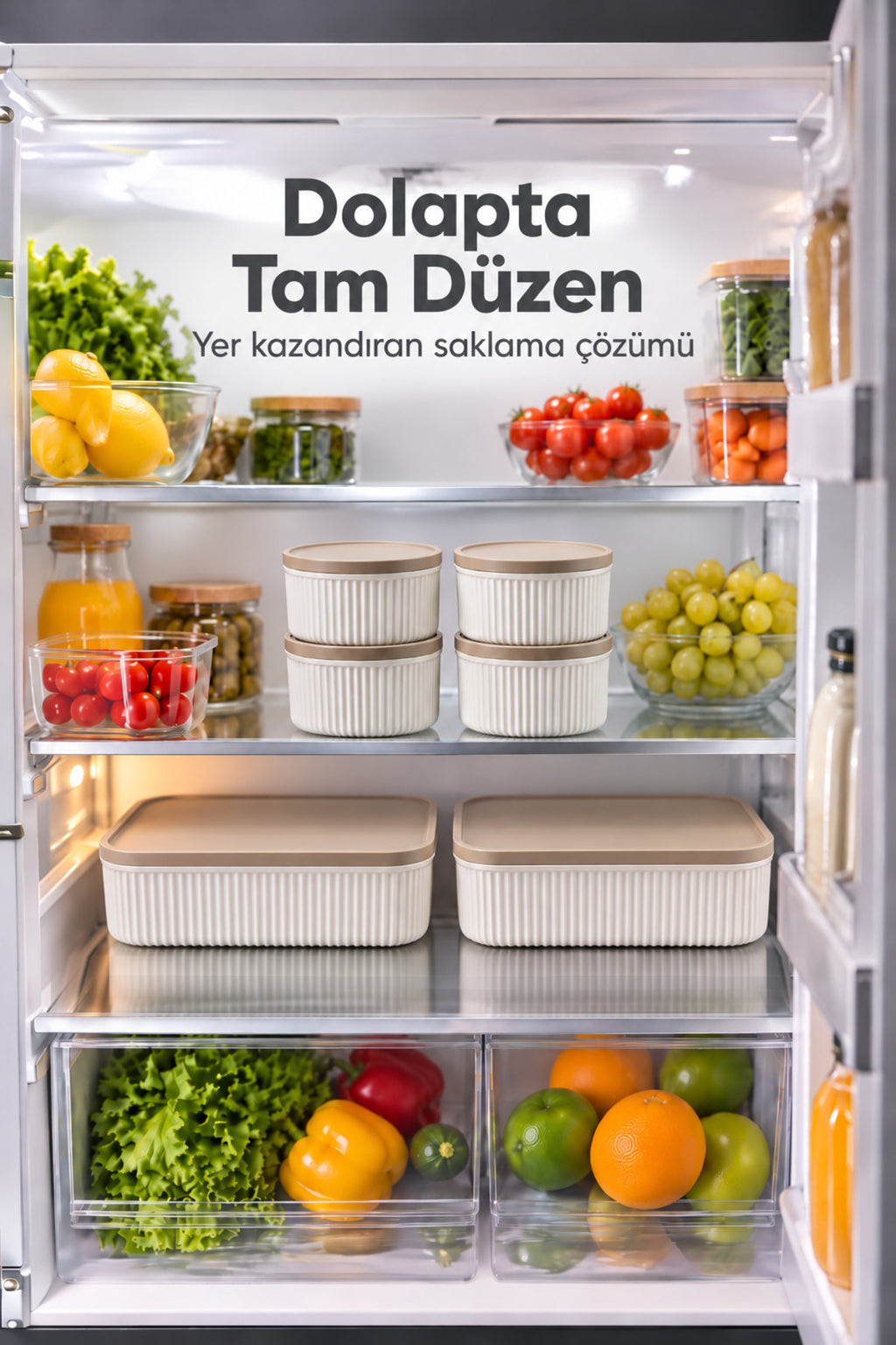 6'lı 2x2400 ml Kare 4x325 ml Yuvarlak Saklama Kabı Seti Mutfak ve Buzdolabı Düzenleyici