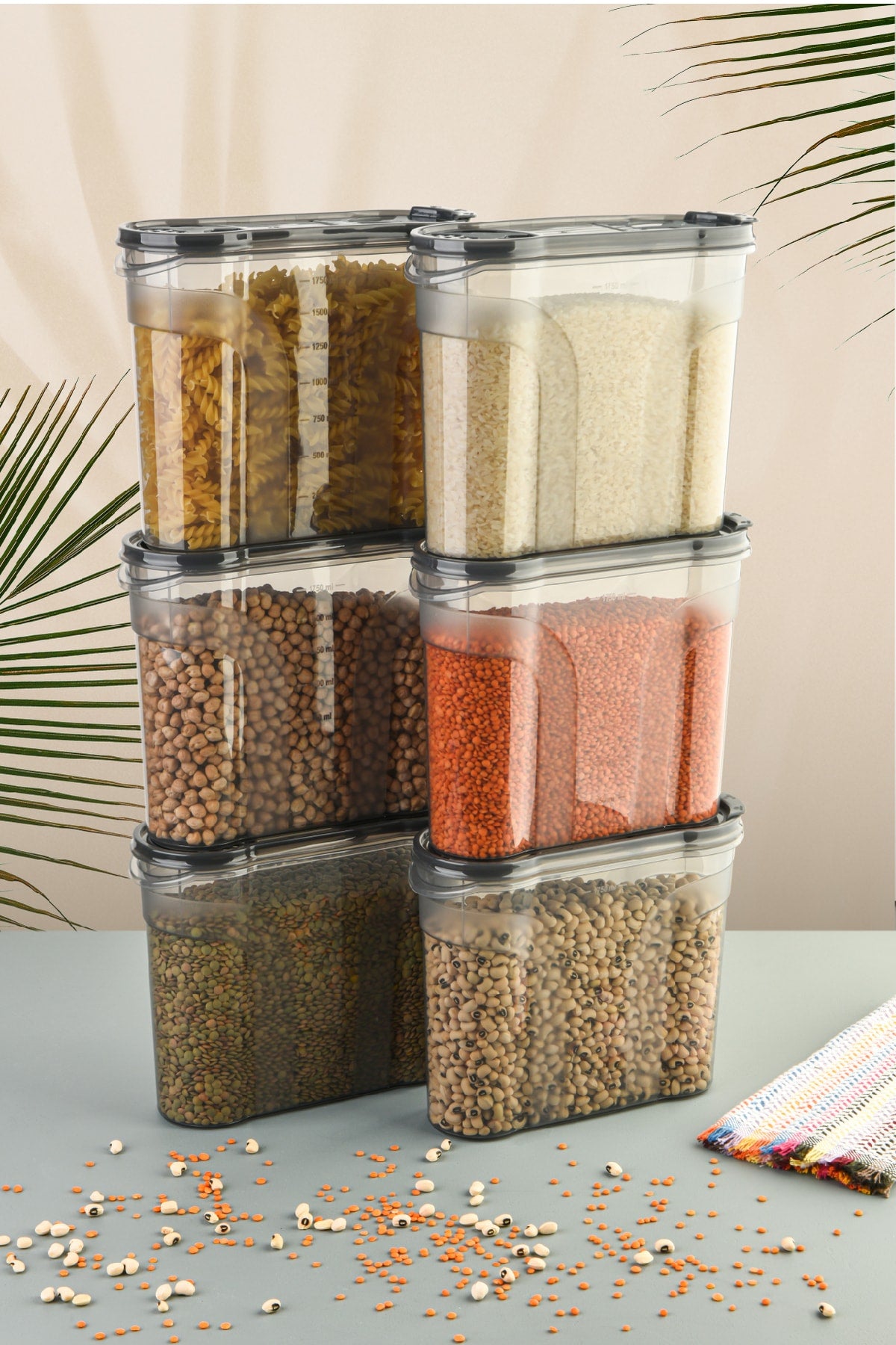 Etiketli 6lı Erzak Kabı Set 2150 ml Antrasit