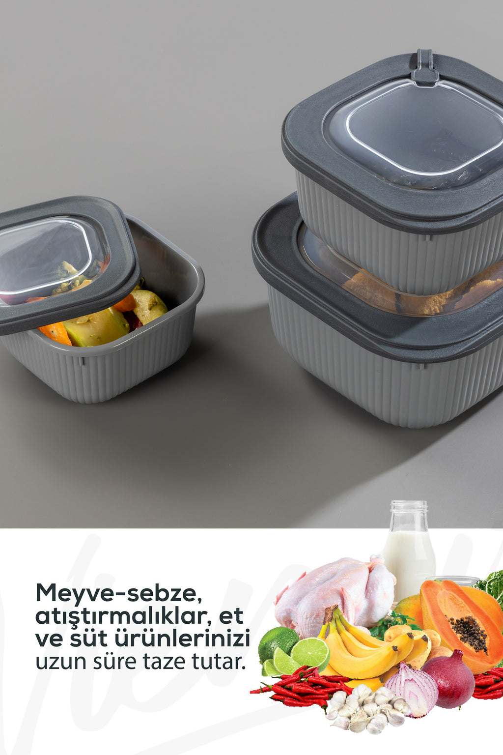 9'lu 3x(600-1100-1800 ML) Mikrodalga Ve Difrize Uygun Vip Kapaklı Özel Saklama Kabı Seti Antrasit