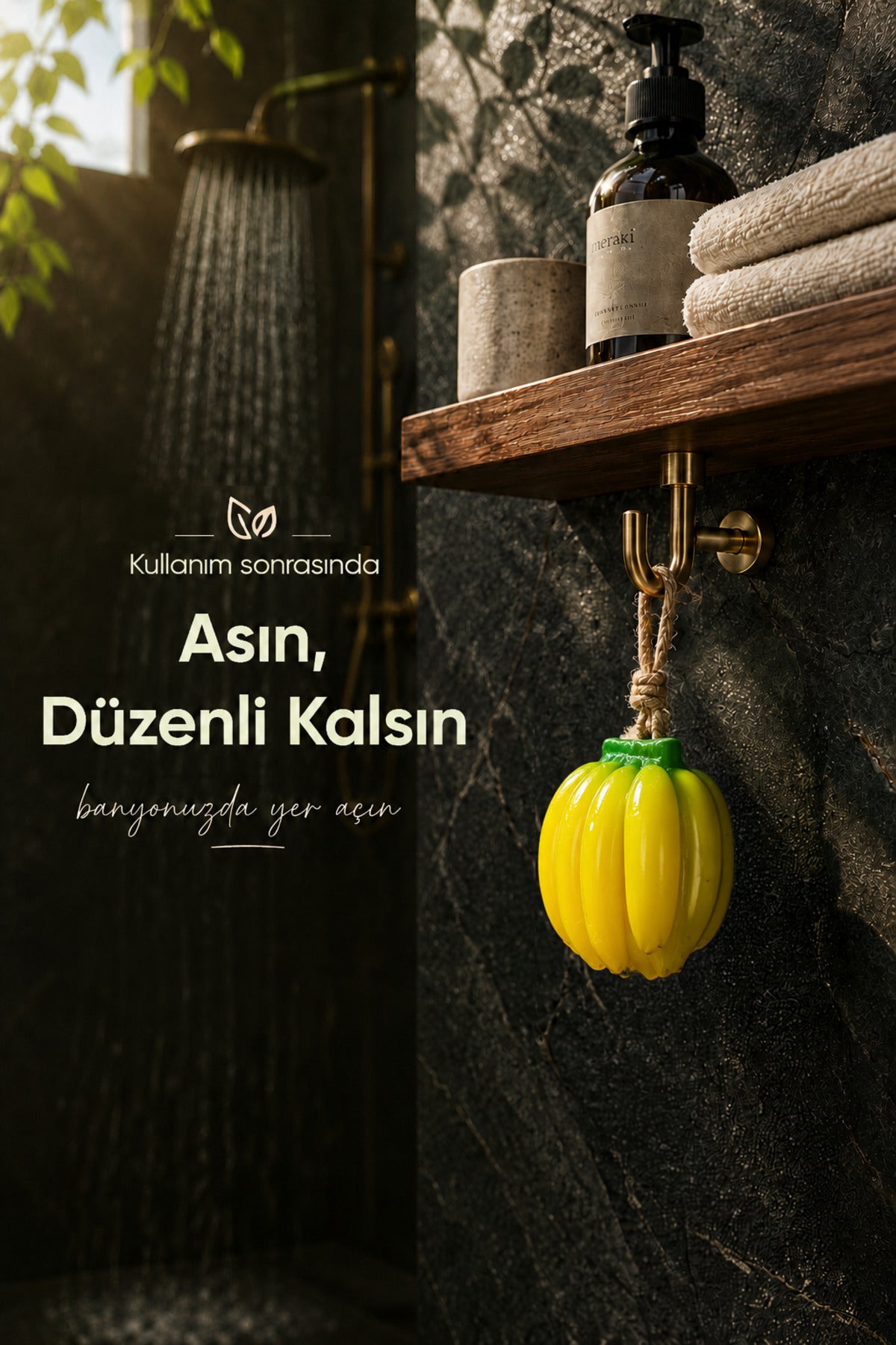 Muz Şekilli Lifli Katı Sabun 8x7,5x5 cm Peeling Etkili Asılabilir Dekoratif Banyo El Sabunu