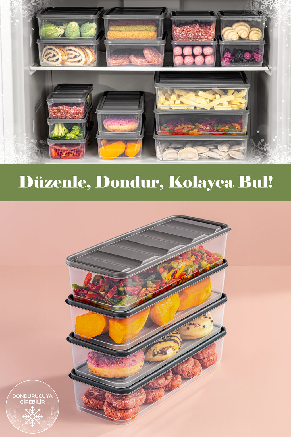 4'lü 1,65 Litre Buzdolabı Düzenleyici Organizer Mikrodalgaya Uygun Difriz Saklama Kabı Gri