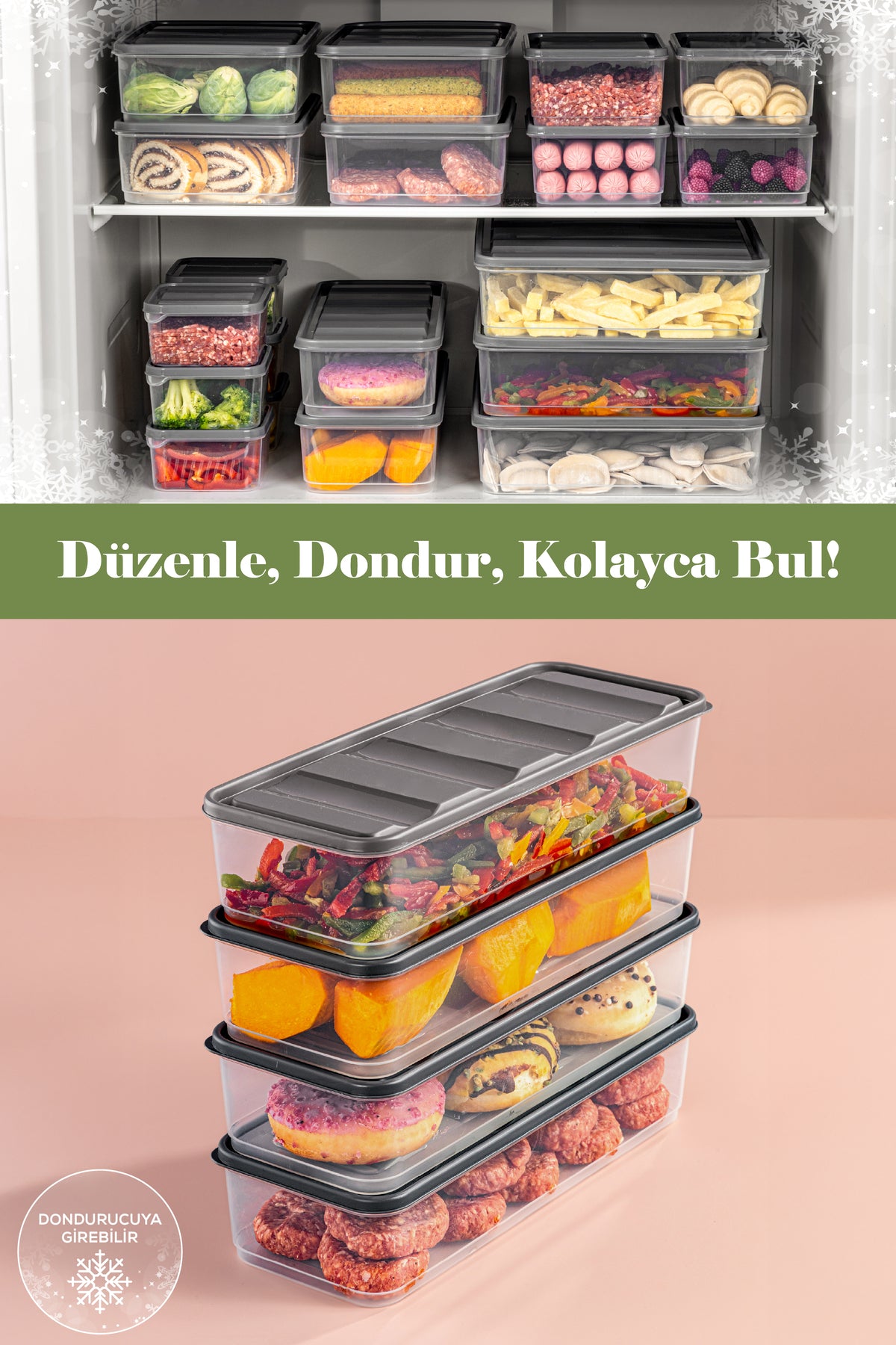 4'lü 1,65 Litre Buzdolabı Düzenleyici Organizer Mikrodalgaya Uygun Difriz Saklama Kabı Gri