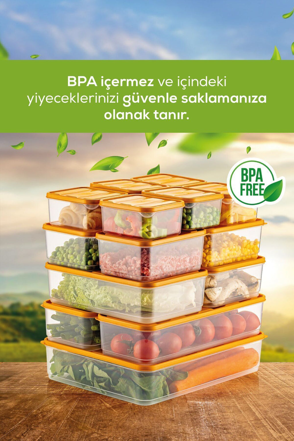 15'li Buzdolabı Düzenleyici Organizer Mikrodalgaya Uygun Difriz Saklama Kabı Turuncu