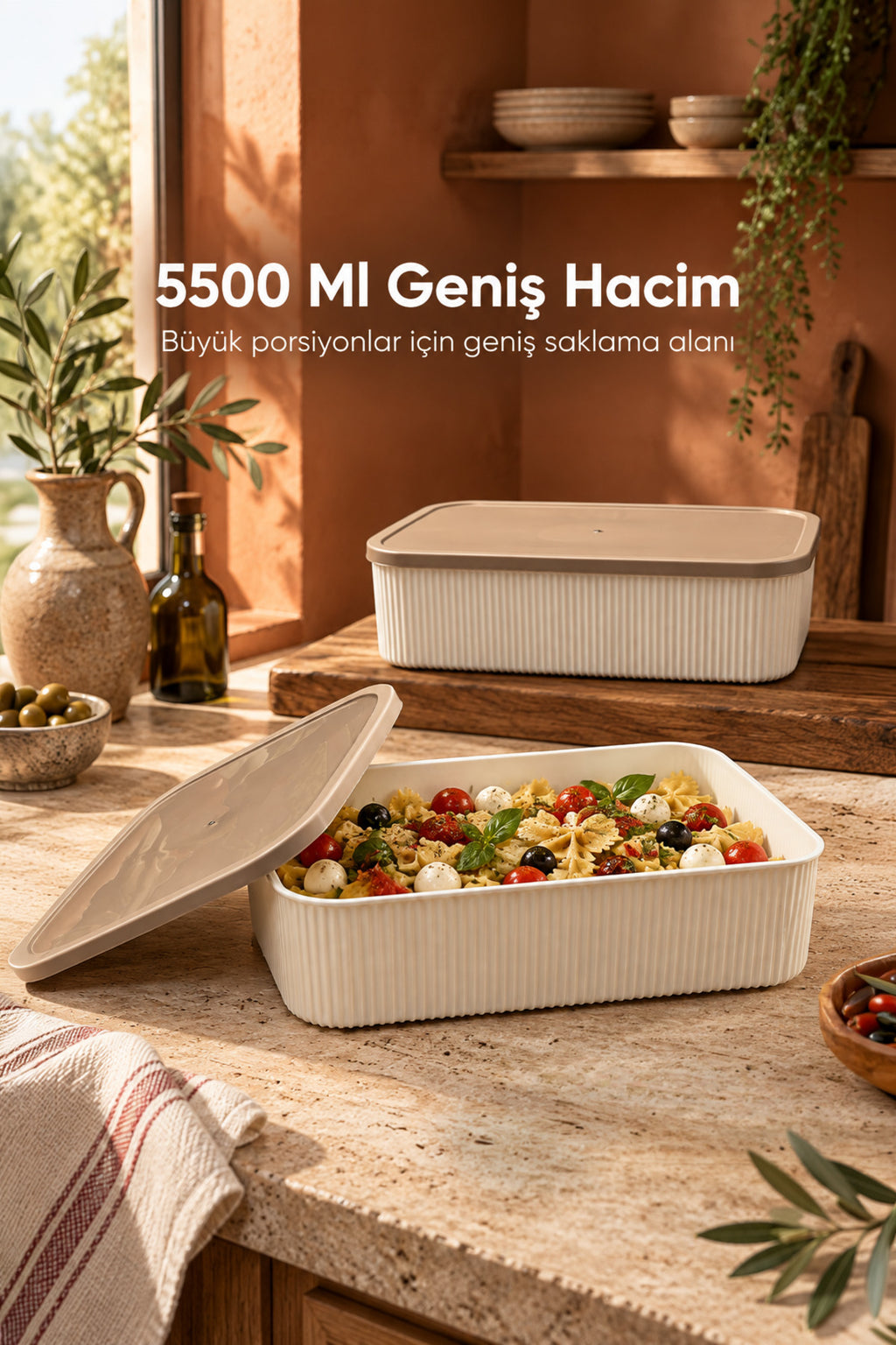 2'li 5500 ml Dikdörtgen Saklama Kabı Seti Mutfak ve Buzdolabı Düzenleyici
