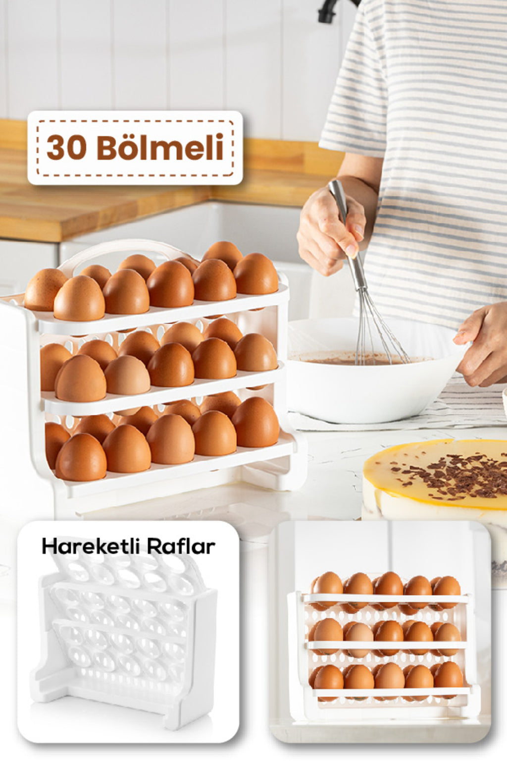 30 Bölmeli Yumurta Rafı Saklama Kabı Beyaz