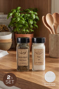 2'li Siyah Kapaklı Kare Cam Baharatlık Seti Etiketli - Tuzluk Karabiberlik Takımı