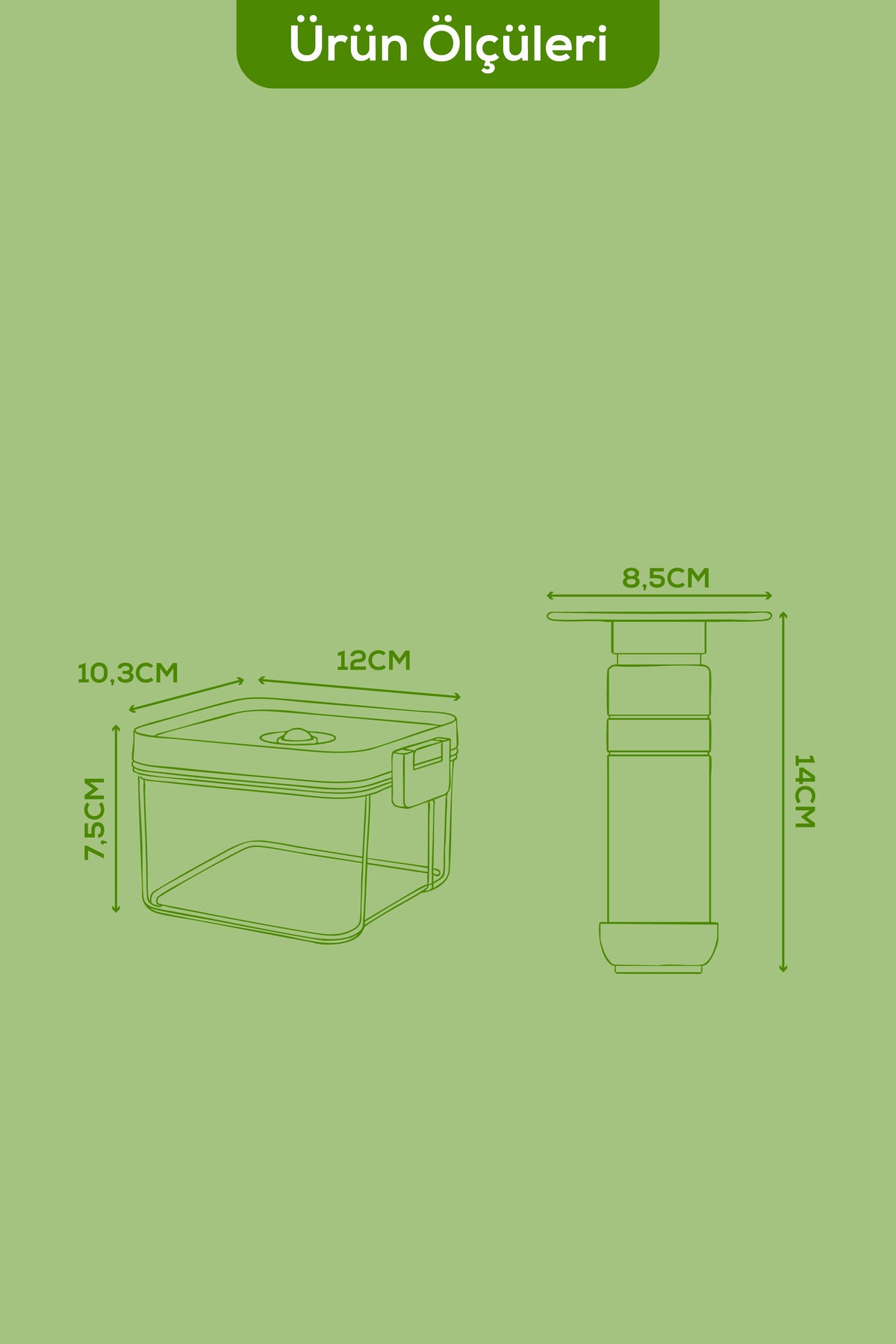 7'li Vakumlu Saklama Kabı Seti | 6x 0,5 Litre Kap + Manuel Pompa
