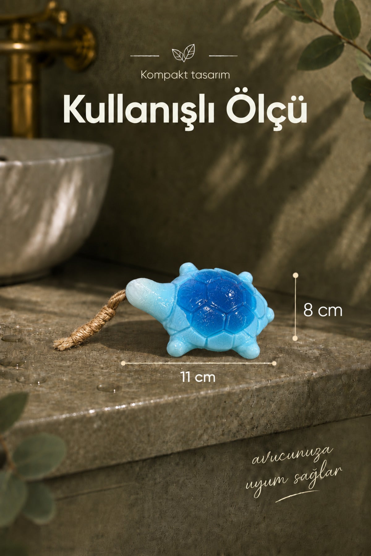 Mavi Kaplumbağa Şekilli Katı Sabun 8x11 cm Asılabilir Dekoratif Banyo El Sabunu