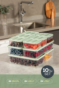 10'lu Buzdolabı Dondurucu Organizer Ve Saklama Kabı Mint 6x(350ML) 2x(1,65LT) 2x(1,75LT)