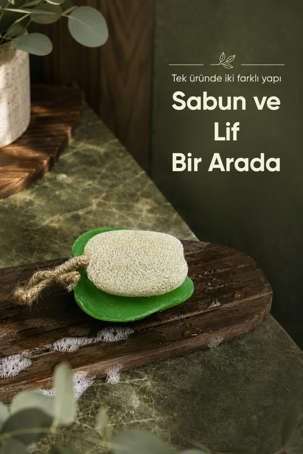 Yeşil Elma Şekilli Kabak Lifli Sabun 8,5x7x4,8 cm Peeling Etkili Asılabilir Dekoratif Banyo El Sabunu