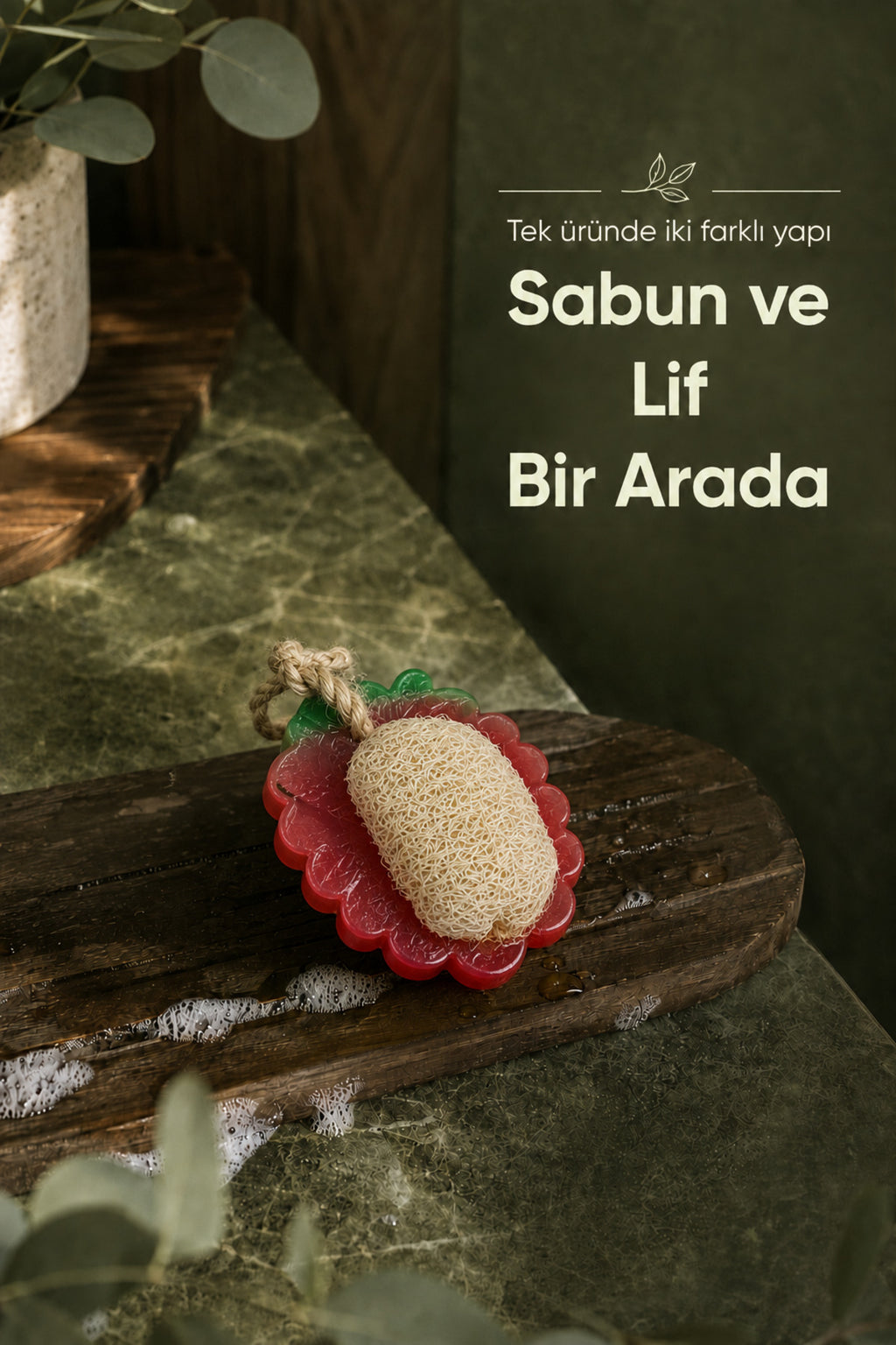 Kırmızı Üzüm Şekilli Lifli Katı Sabun 10,5x7x5,2 cm Peeling Etkili Asılabilir Dekoratif Banyo El Sabunu