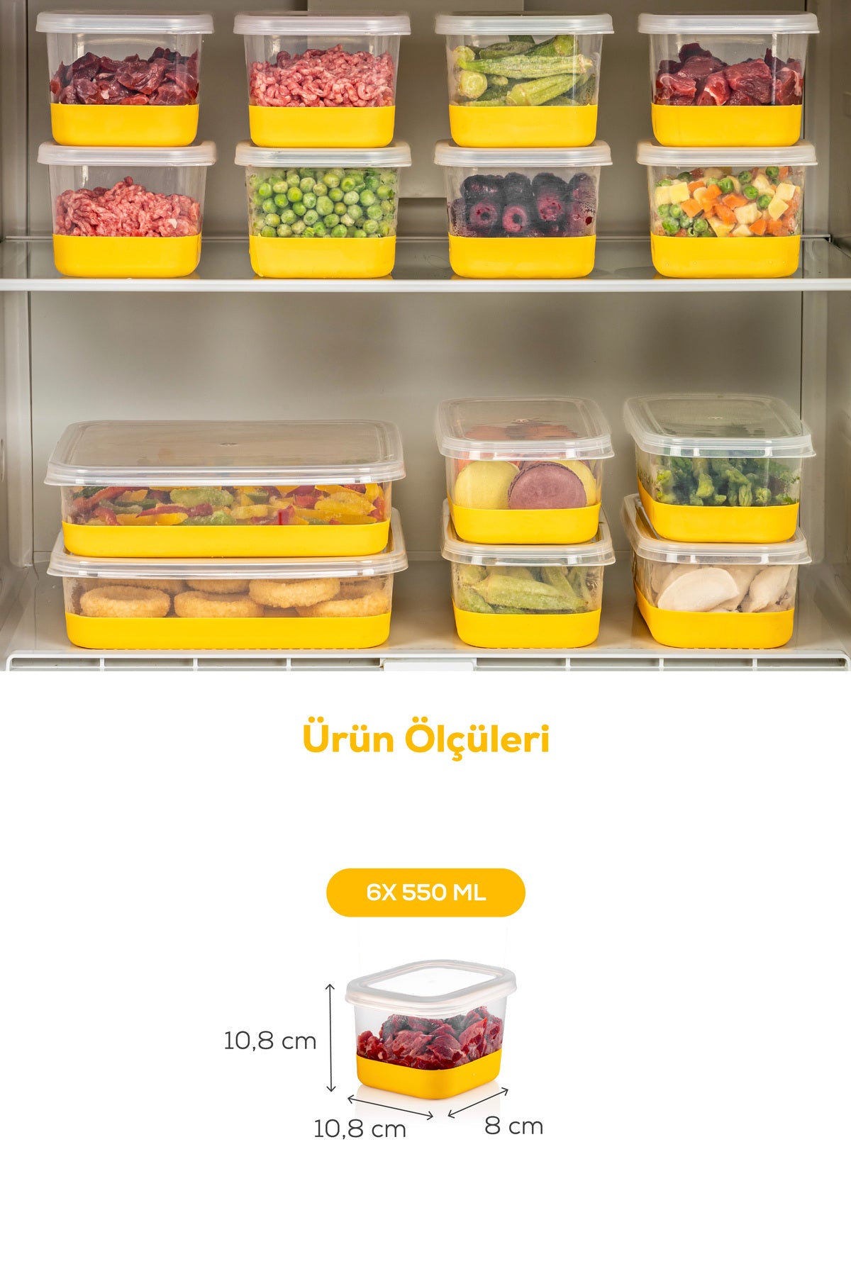 6 Parça 550 ml Yumuşak Tabanlı Derin Dondurucu - Difriz Saklama Kabı Sarı
