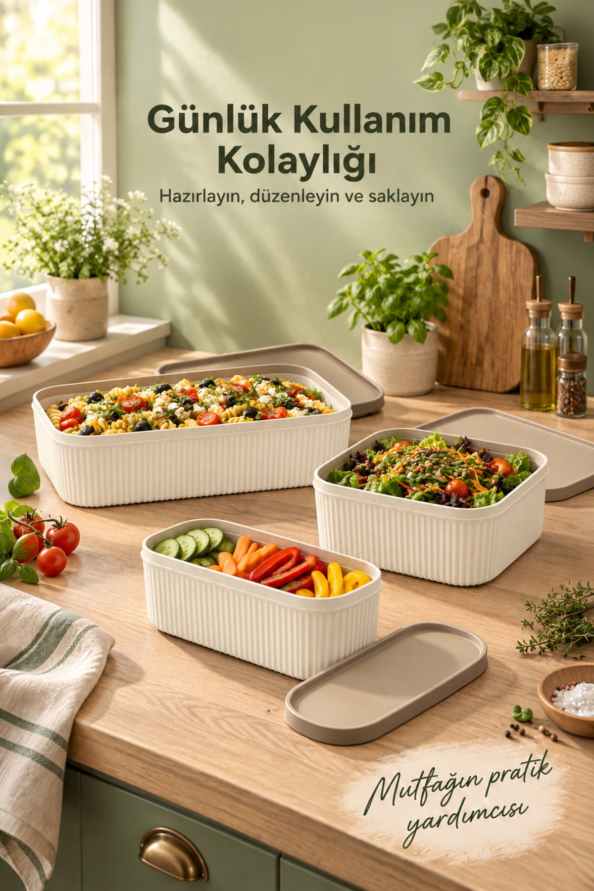 3'lü 1100 ml 2400 ml 5500 ml Saklama Kabı Seti Mutfak ve Buzdolabı Düzenleyici