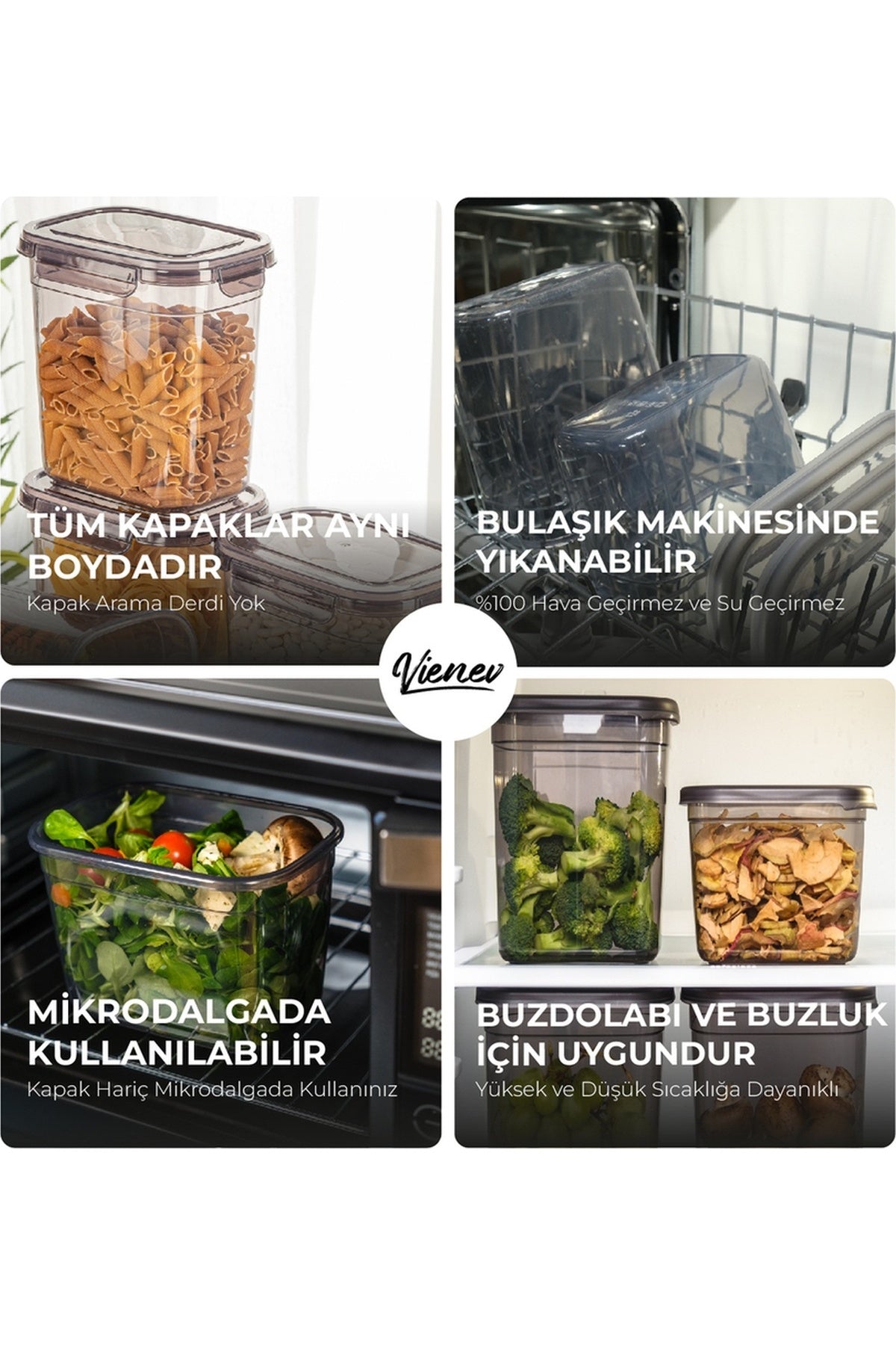 20li Contalı Dikdörtgen Saklama Kabı Seti 5x(3,2 2 1,3, 0,67 Litre) Serigrafi Etiketli