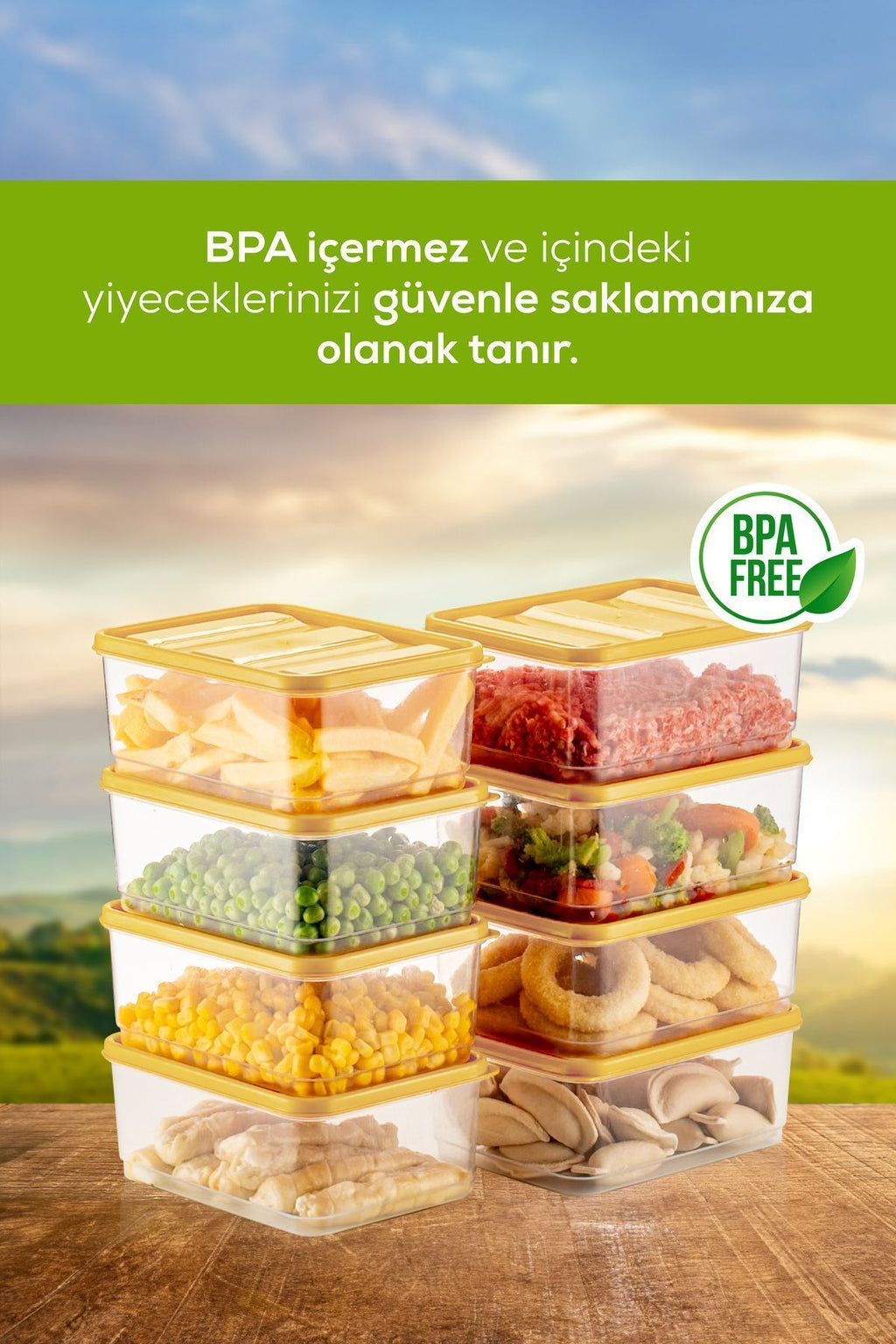8'li Buzdolabı Düzenleyici Organizer Mikrodalgaya Uygun Difriz Saklama Kabı Sarı