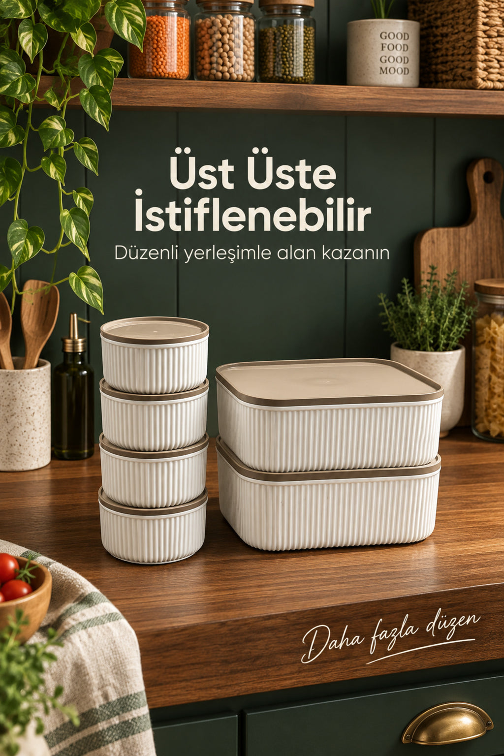 6'lı 2x2400 ml Kare 4x325 ml Yuvarlak Saklama Kabı Seti Mutfak ve Buzdolabı Düzenleyici