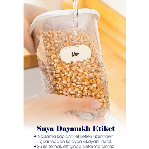 Etiketli Kaşıklı Kare Erzak Saklama Kabı 6'lı Set Küçük Boy 0,55 Litre Beyaz