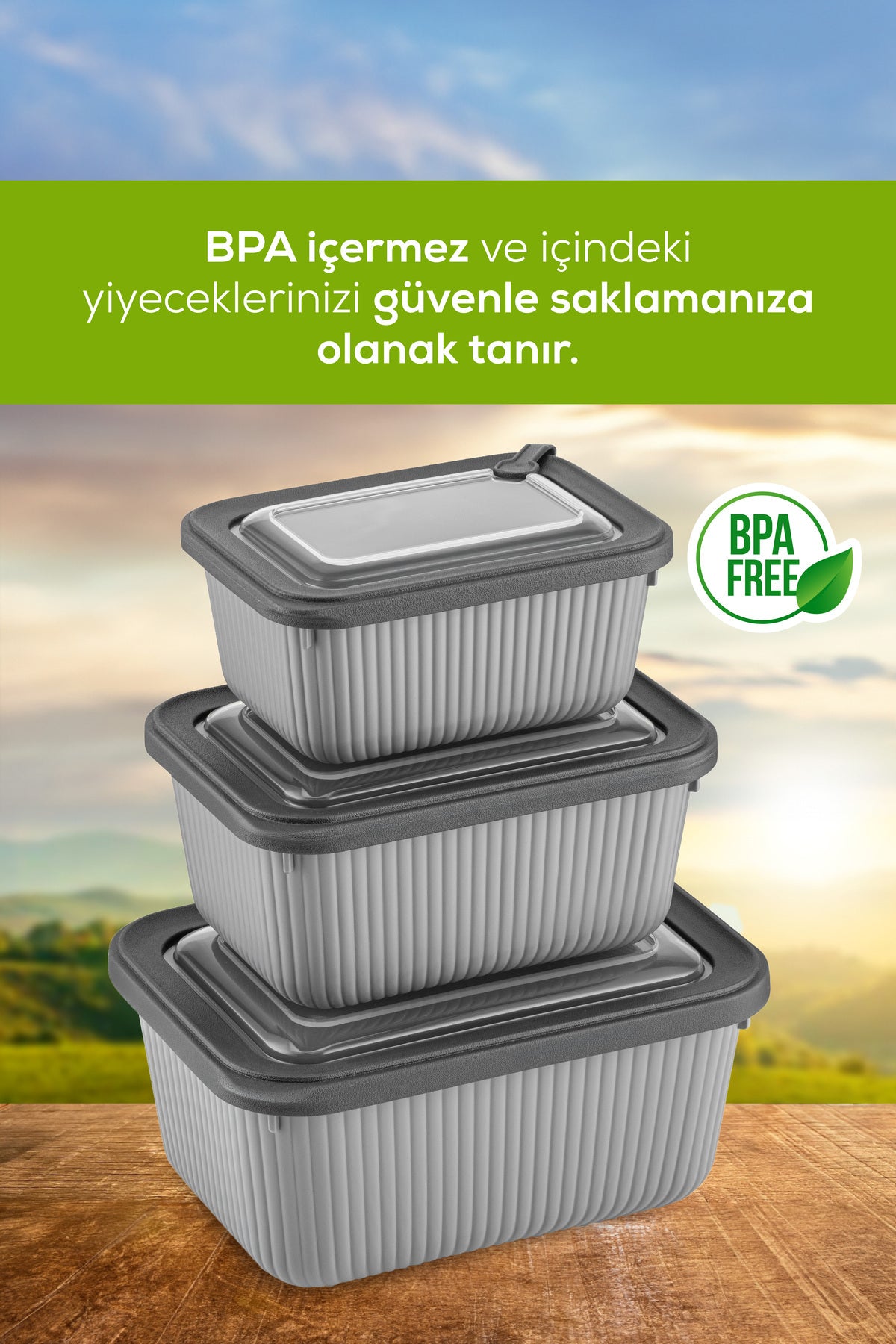 6'lı Vip Dikdörtgen Mikrodalga Ve Difrize Uygun Saklama Kabı Seti Gri 2x(1750,1050,600 ml)