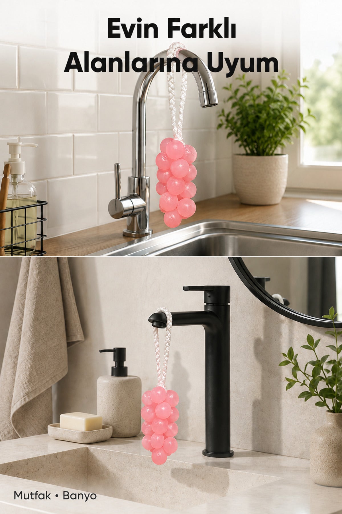 Pembe Salkım Üzüm Şekilli Katı Sabun 7x22 cm Asılabilir Dekoratif Banyo El Sabunu