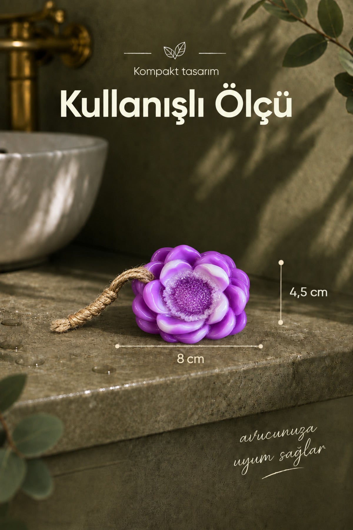 Mor Nilüfer Şekilli Katı Sabun 8x4,5 cm Asılabilir Dekoratif Banyo El Sabun