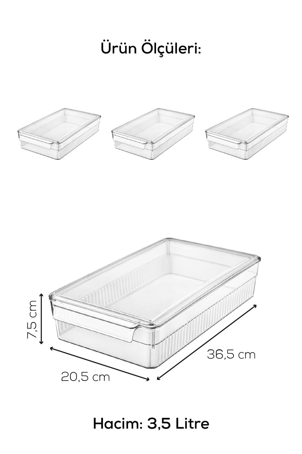 3'lü 3,5 Litre Kapaklı Mini Buzdolabı Dolapiçi Düzenleyici Organizer