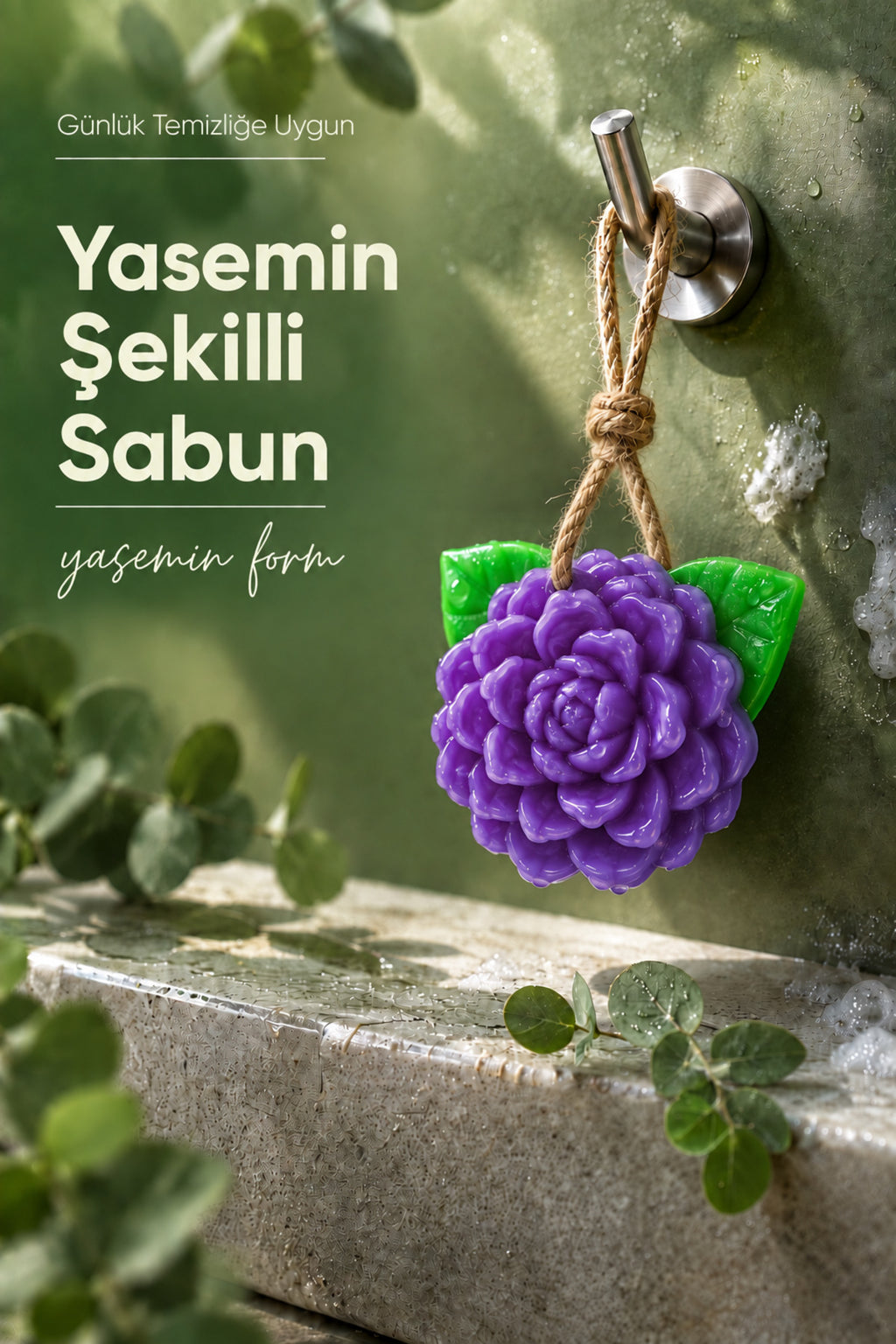 Mor Yasemin Şekilli Katı Sabun 10,5x9,5 cm Asılabilir Dekoratif Banyo El Sabun