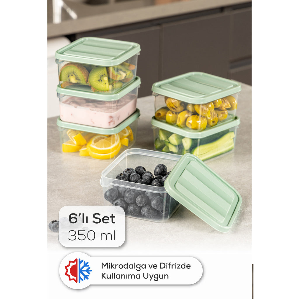 6'lı 350 ml Buzdolabı Dondurucu Organizer Mikrodalga Ve Difrize Uygun Saklama Kabı Mint