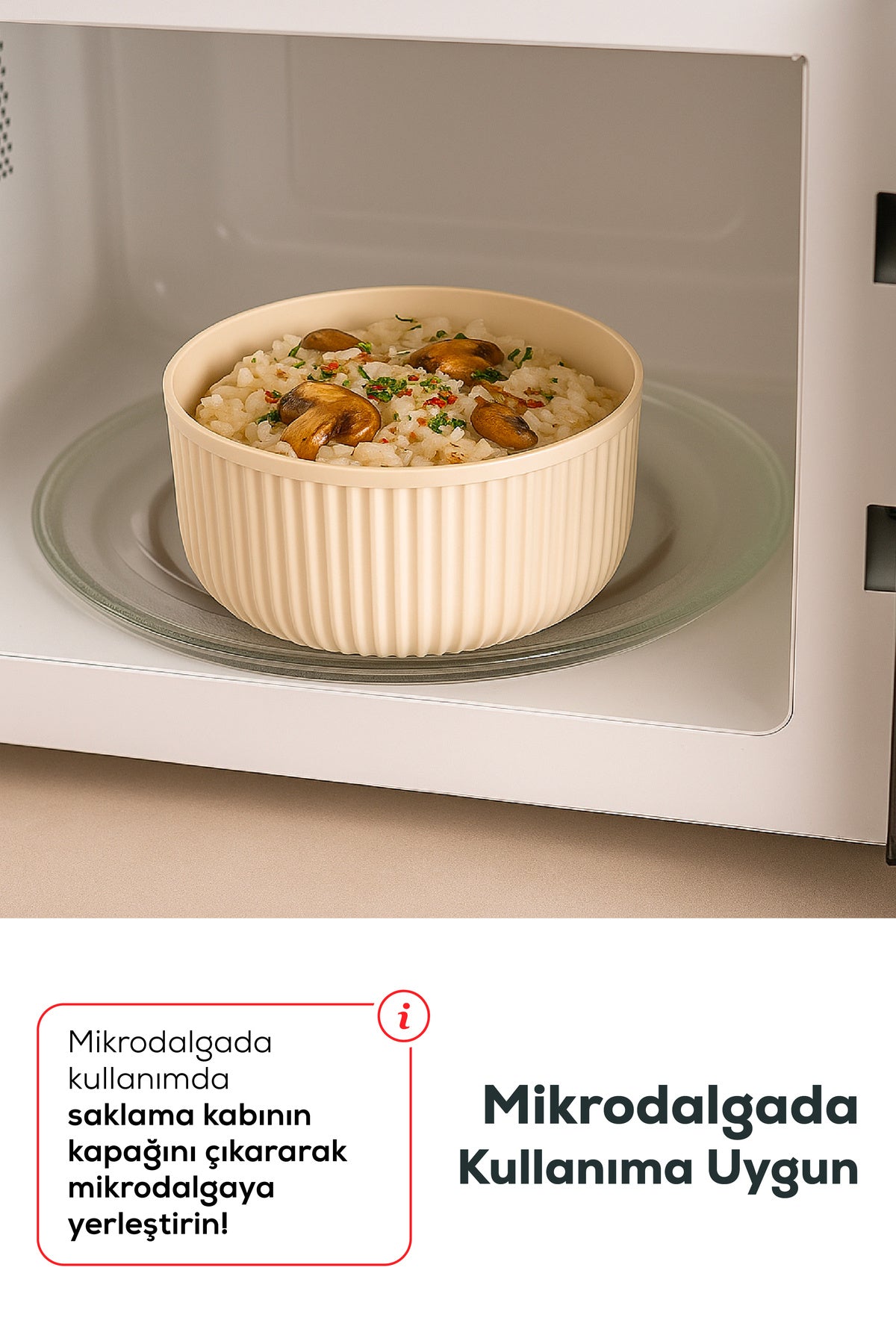 8'li Yuvarlak Saklama Kabı Seti Çizgili Bej | 2.5 1.5 0.80 0.45 L | Mikrodalga Ve Dondurucu Uyumlu