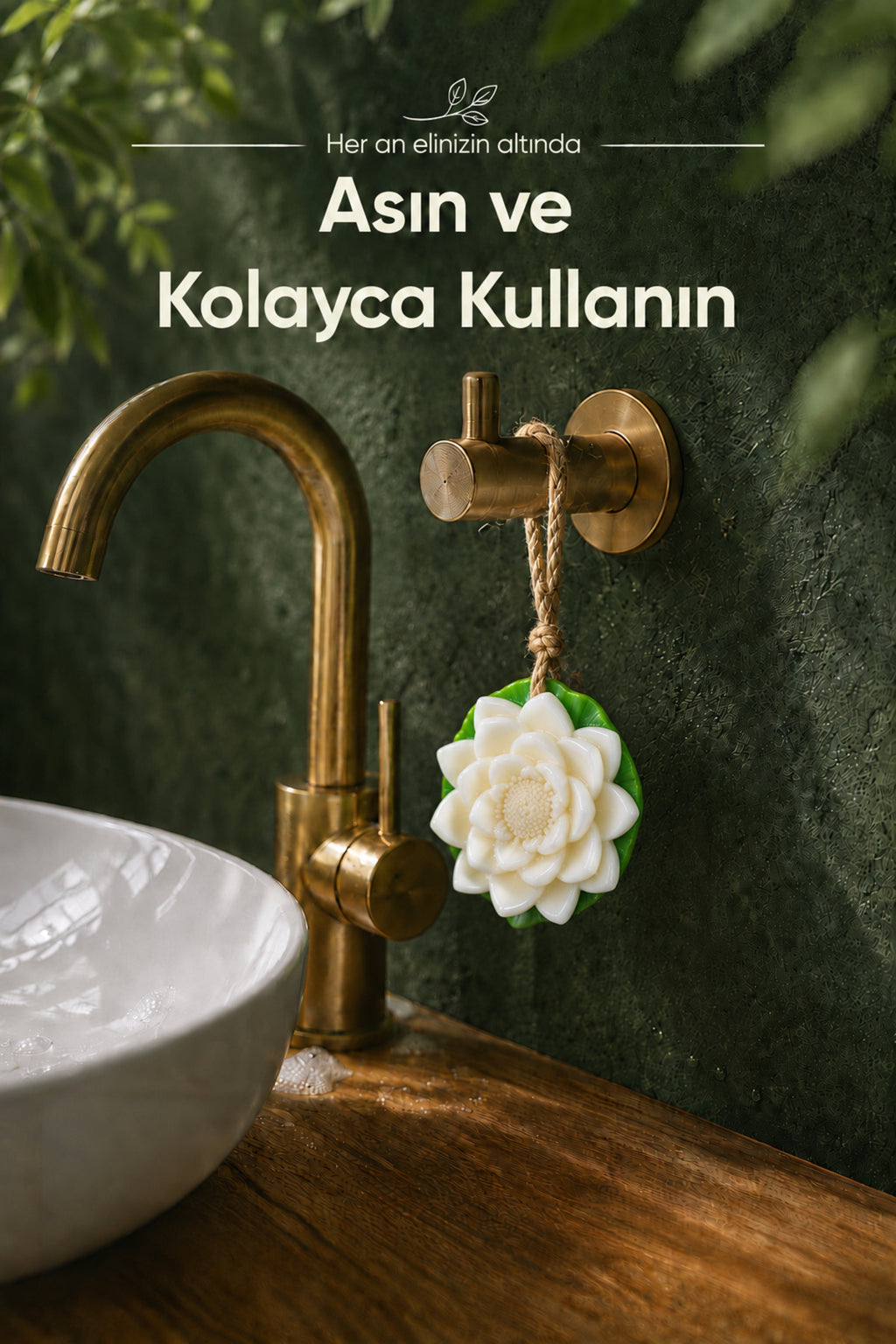 Yapraklı Beyaz Nilüfer Şekilli Katı Sabun 9,5 x3,5 cm Asılabilir Dekoratif Banyo El Sabun