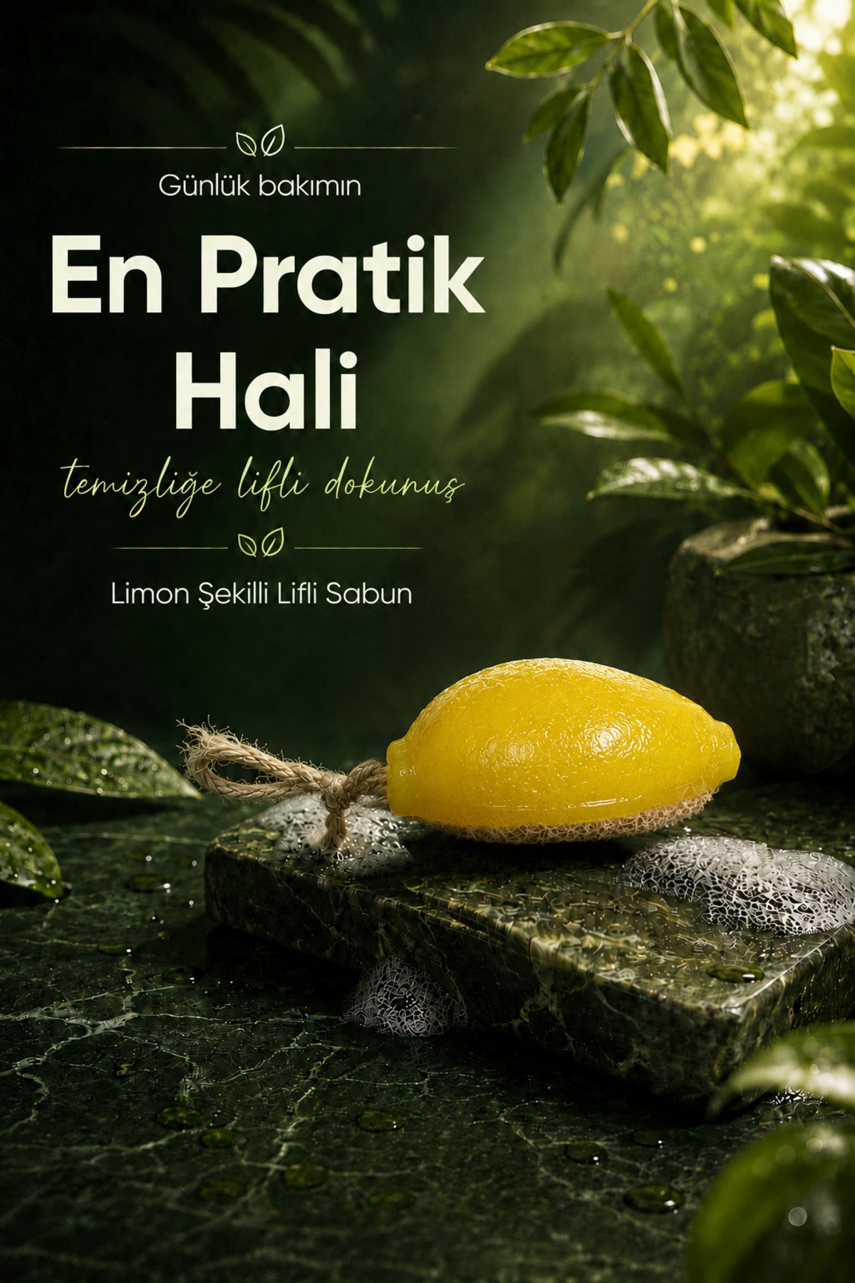 Sarı Limon Şekilli Lifli Katı Sabun 10,5x8x4,4 cm Peeling Etkili Asılabilir Dekoratif Banyo El Sabunu