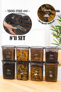 Beyaz Serigrafi Etiketli 8li Peggy Dikdörtgen Saklama Kabı Seti 4x(1500-1150 Ml) Antrasit