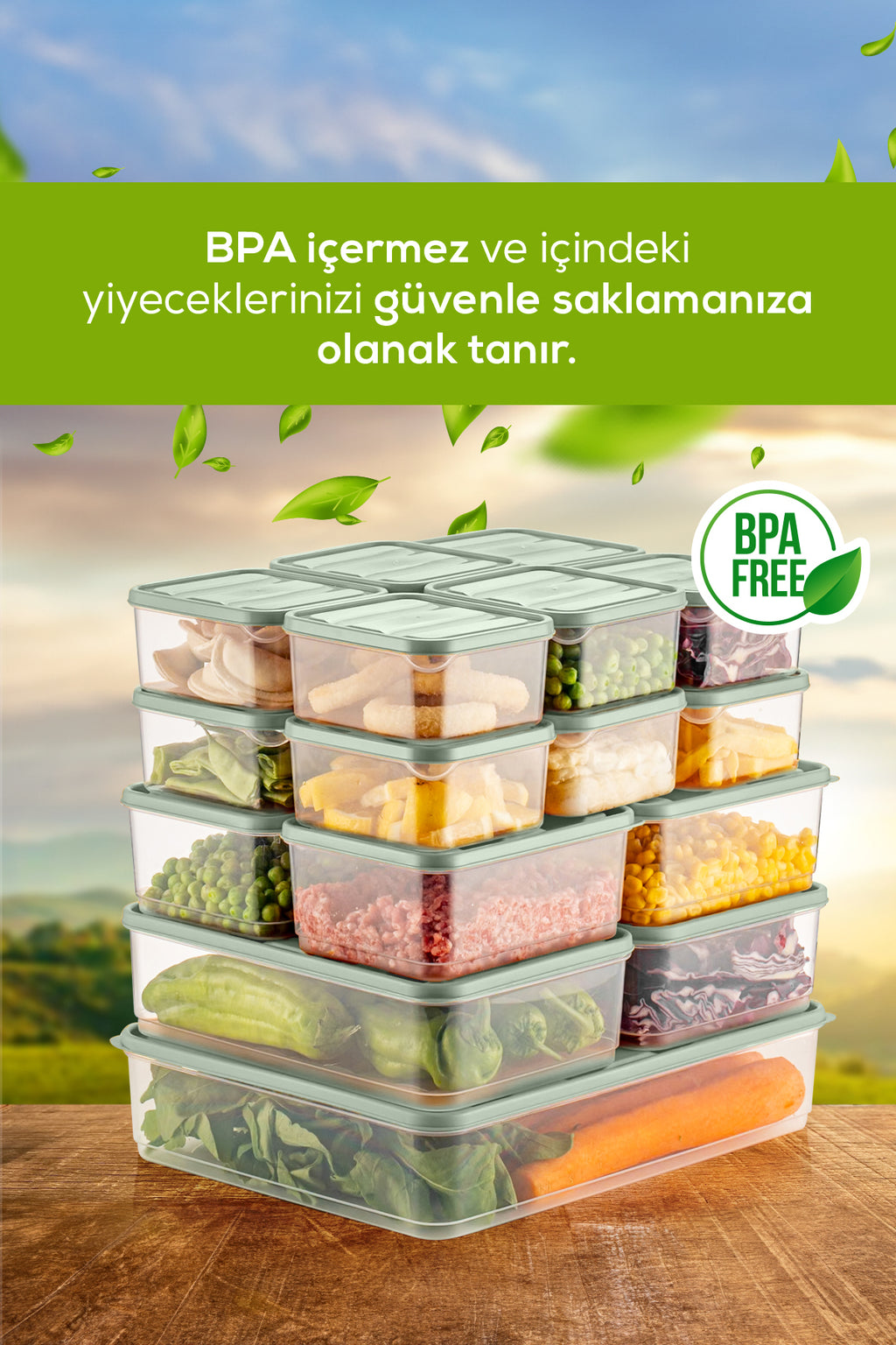 19'lu Buzdolabı Düzenleyici Organizer Mikrodalgaya Uygun Difriz Saklama Kabı Mint