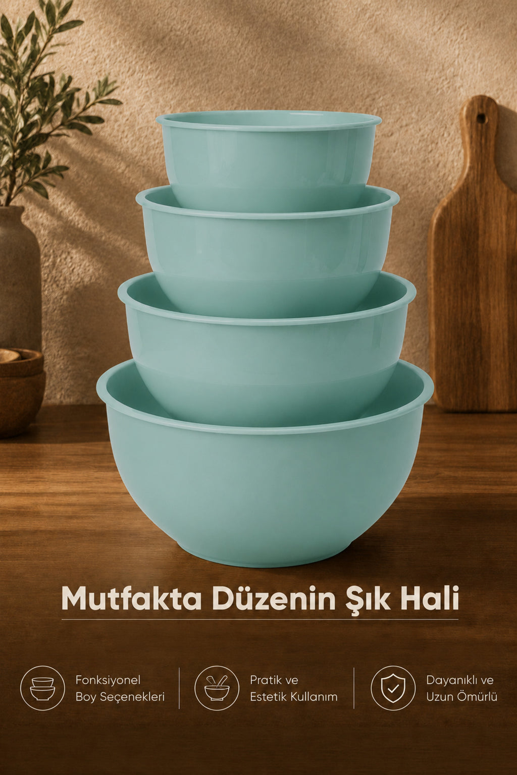 8'li Karıştırma Ve Hazırlama Kasesi Seti Mint - 1L 1.5L 2.3L 3.3L
