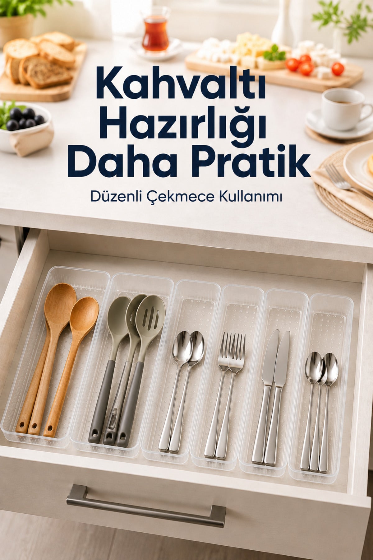 6'lı Modüler Şeffaf Kaşıklık Seti Çekmece İçi Mutfak Çatal Kaşık Bıçak Düzenleyici Organizer (2E4F)
