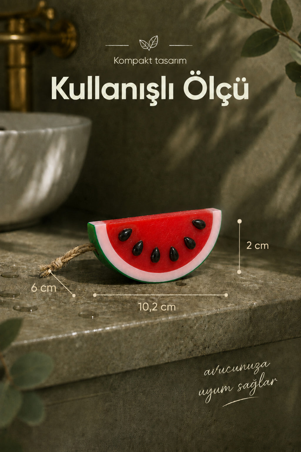 Karpuz Dilimi Şekilli Katı Sabun 10,2x6x2 cm Asılabilir Dekoratif Banyo El Sabunu
