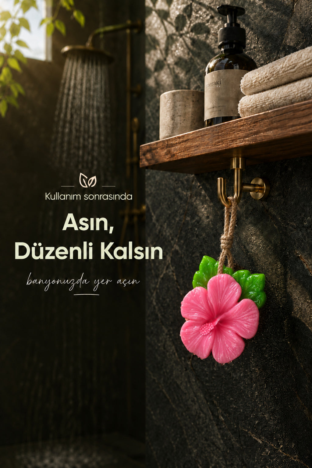 Pembe Çin Gülü Şekilli Katı Sabun 10x10 cm Asılabilir Dekoratif Banyo El Sabunu
