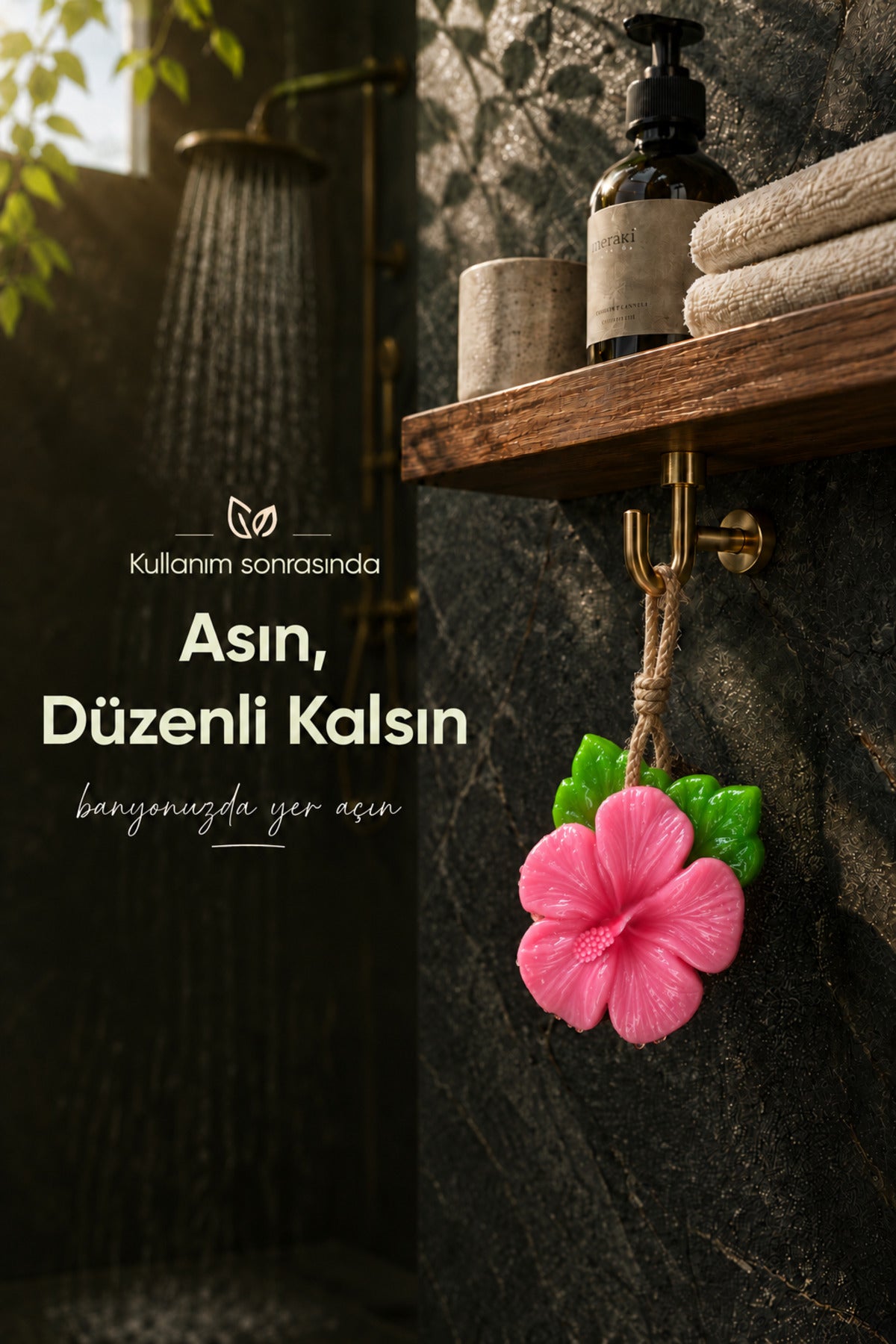 Pembe Çin Gülü Şekilli Katı Sabun 10x10 cm Asılabilir Dekoratif Banyo El Sabunu