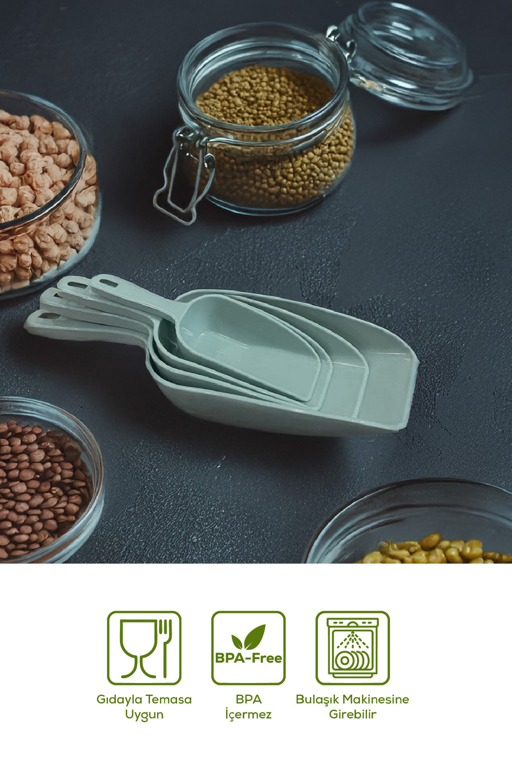 4'lü Set Plastik Erzak Kürek Seti Mint