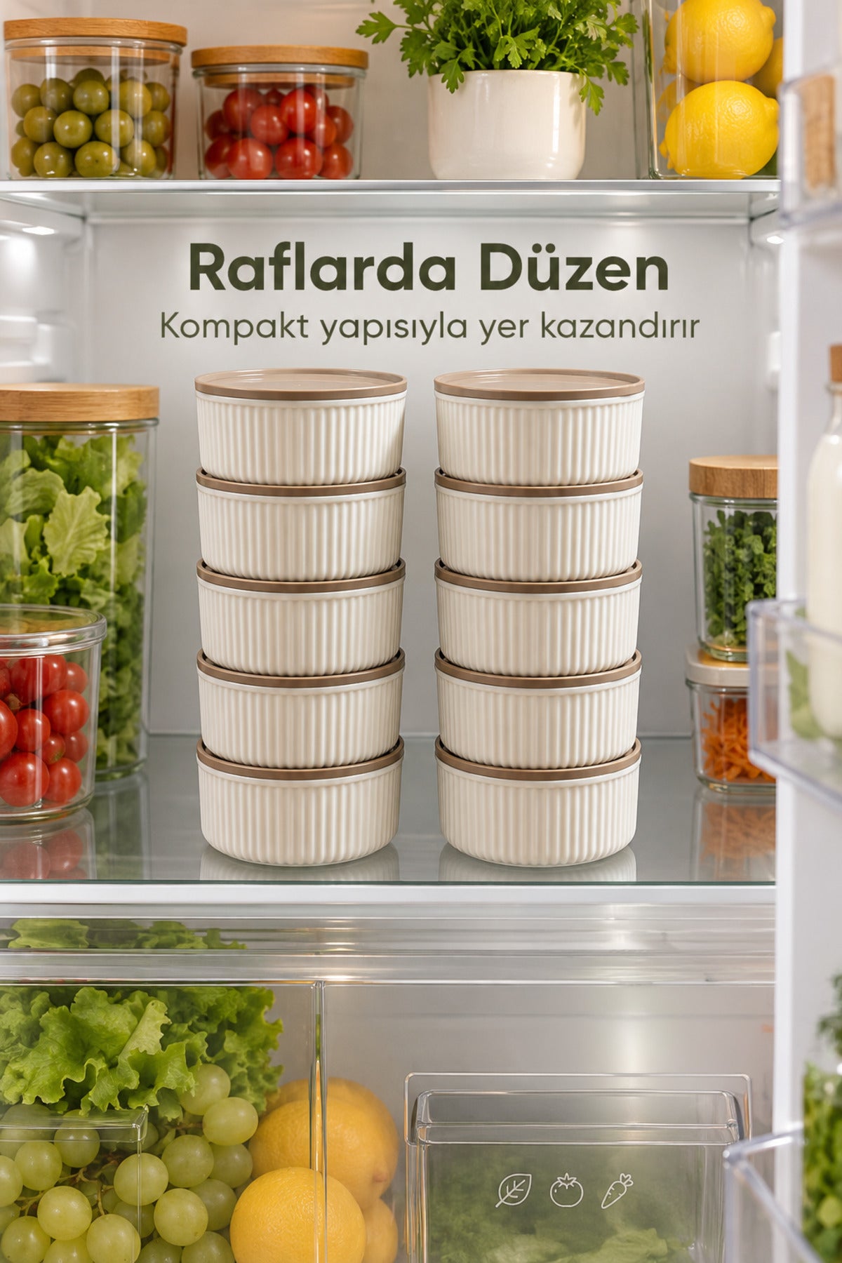 10'lu 325 ml Yuvarlak Saklama Kabı Seti Mutfak ve Buzdolabı Düzenleyici