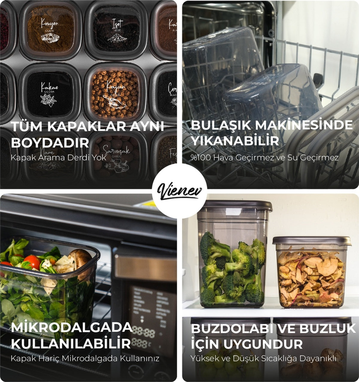 20'li Peggy Saklama Kabı Seti 5x(1,75 1,2 0,55 0,4 LİTRE) Serigrafi Etiketli