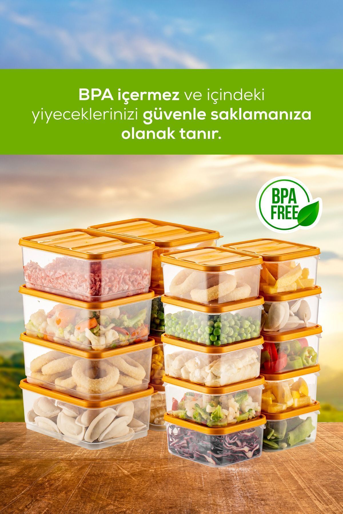 18'li Buzdolabı Düzenleyici Organizer Mikrodalgaya Uygun Difriz Saklama Kabı Turuncu