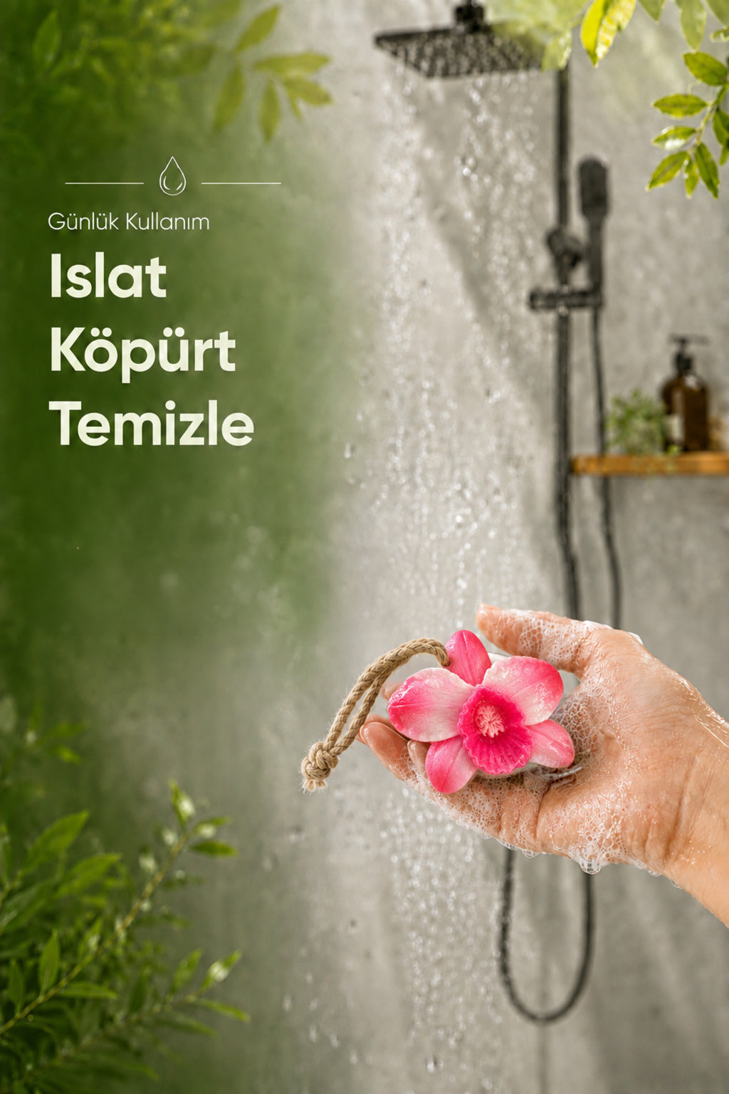 Pembe Orkide Şekilli Katı Sabun 10,5x10 cm Asılabilir Dekoratif Banyo El Sabunu