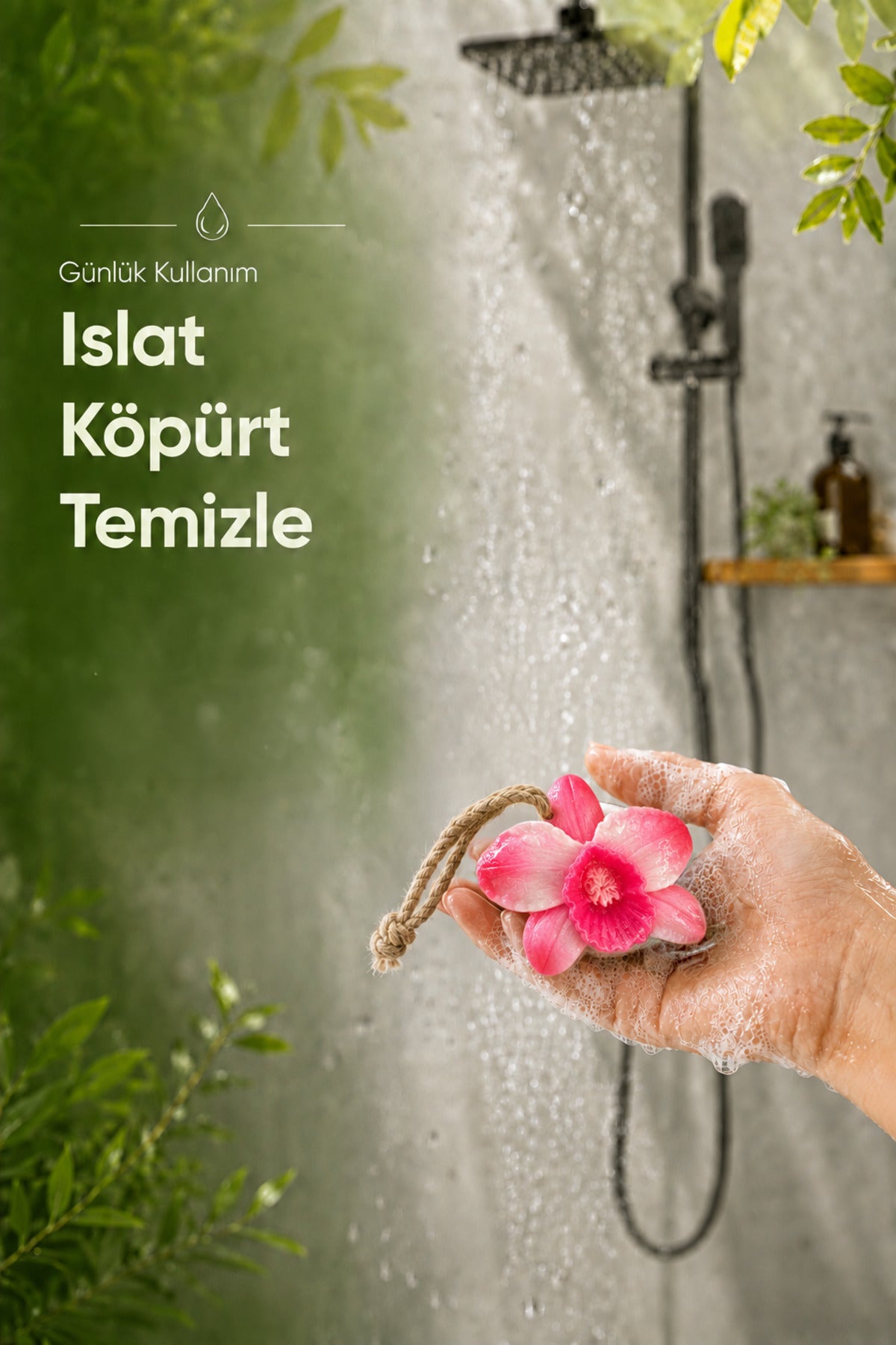 Pembe Orkide Şekilli Katı Sabun 10,5x10 cm Asılabilir Dekoratif Banyo El Sabunu