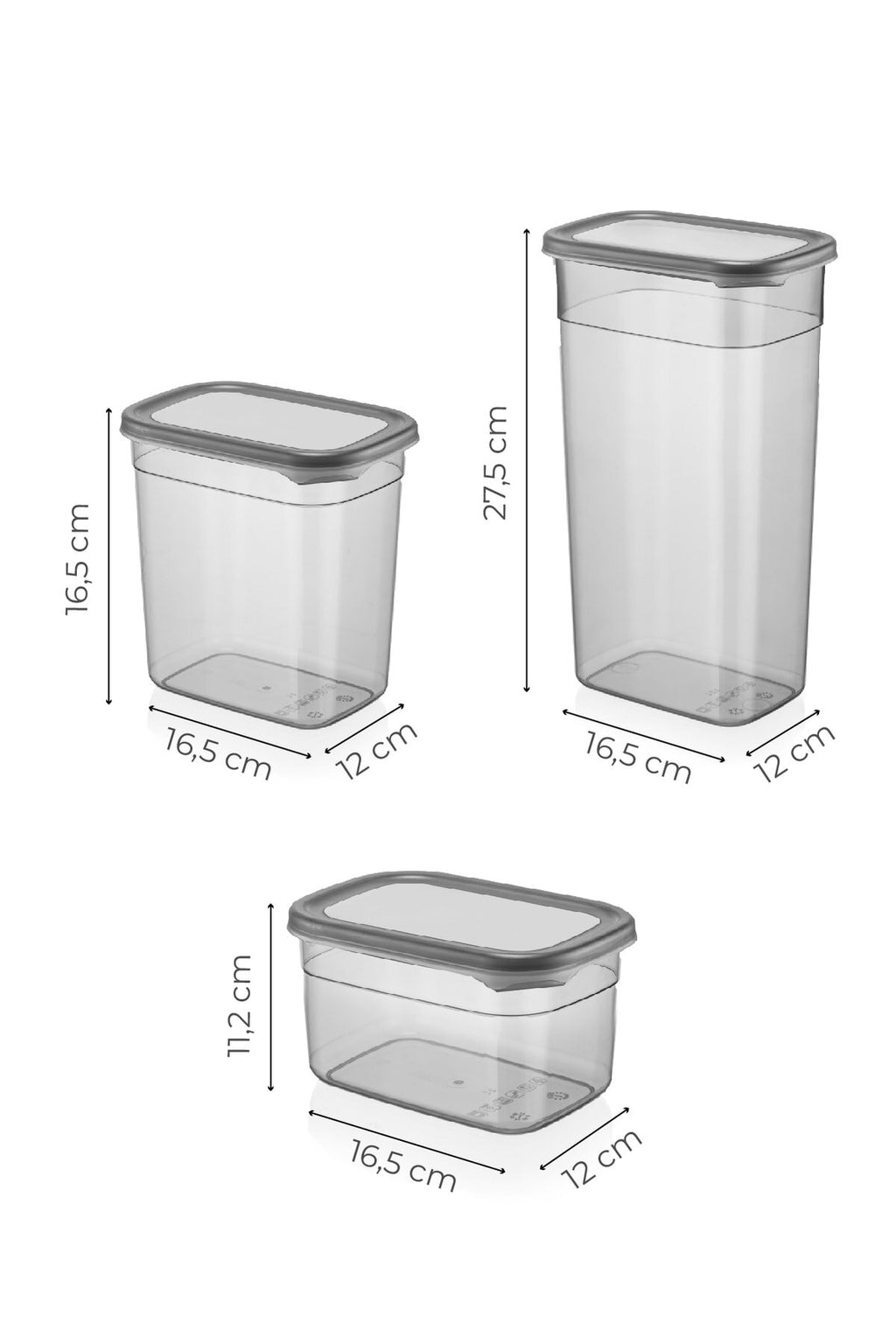 Etiketli 18li Peggy Dikdörtgen Saklama Kabı 6x((1,3 L, 2 L, 3,2 L) Antrasit