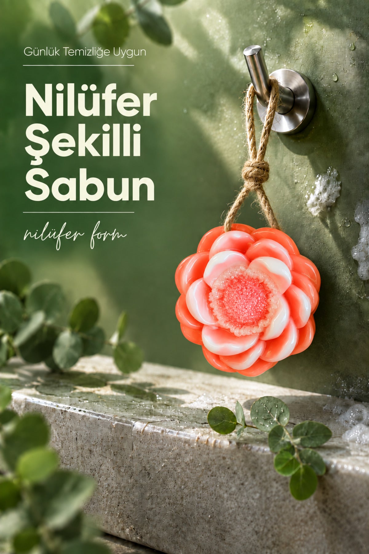 Turuncu Nilüfer Şekilli Katı Sabun 8x4,5 cm Asılabilir Dekoratif Banyo El Sabun