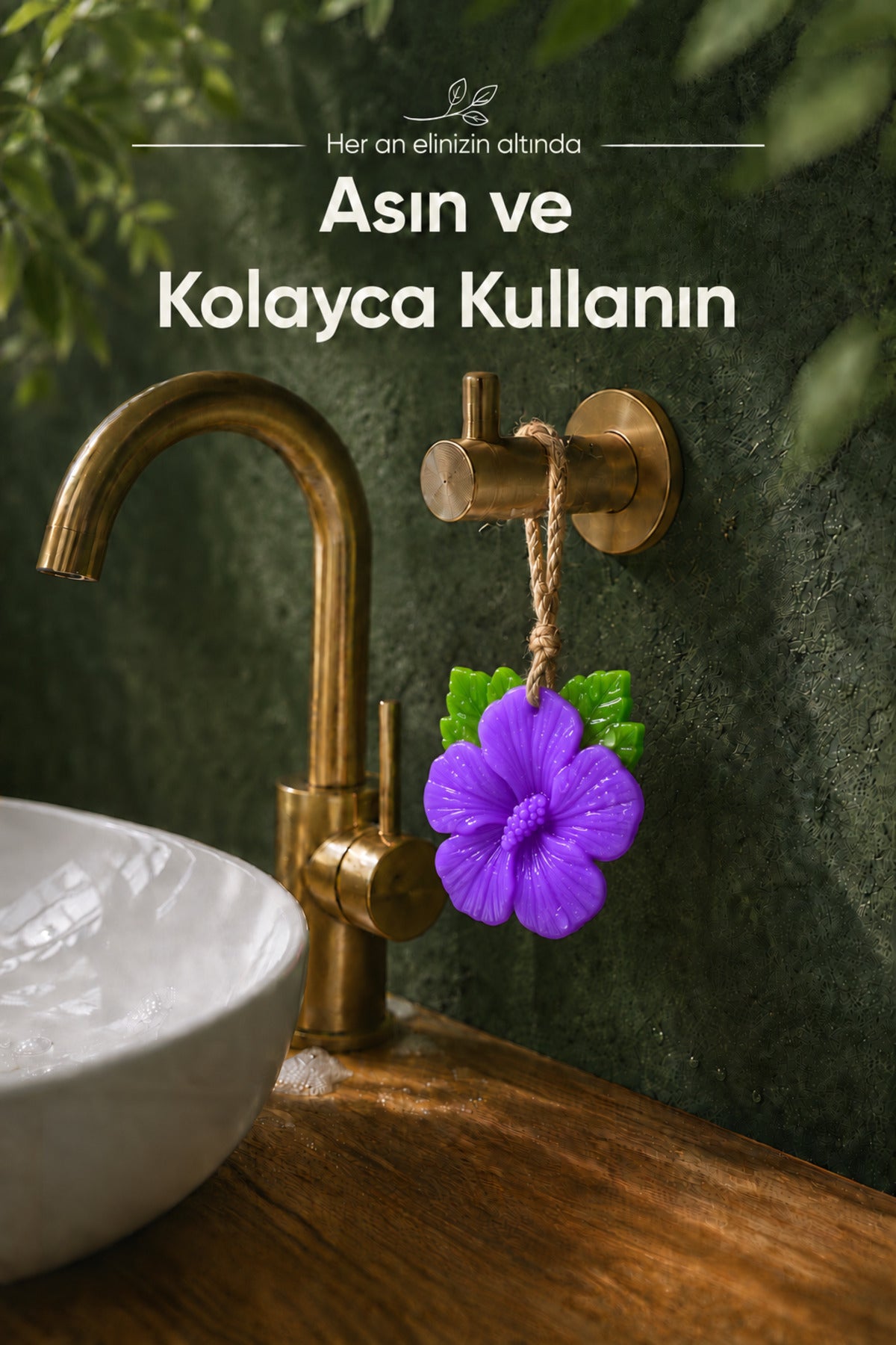 Mor Çin Gülü Şekilli Katı Sabun 10x10 cm Asılabilir Dekoratif Banyo El Sabunu