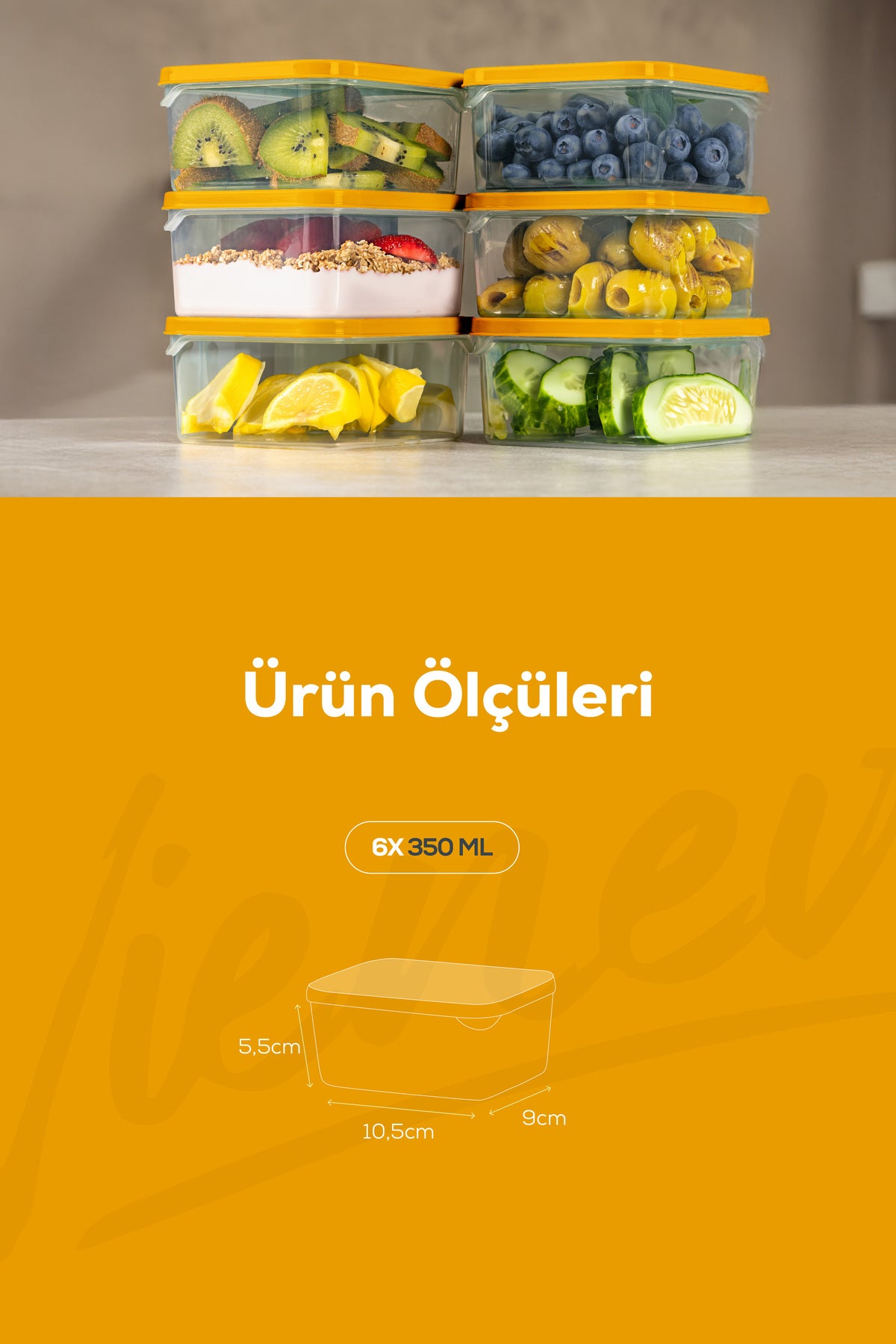 6'lı 350 ml Buzdolabı Dondurucu Organizer Mikrodalga Ve Difrize Uygun Saklama Kabı Turuncu