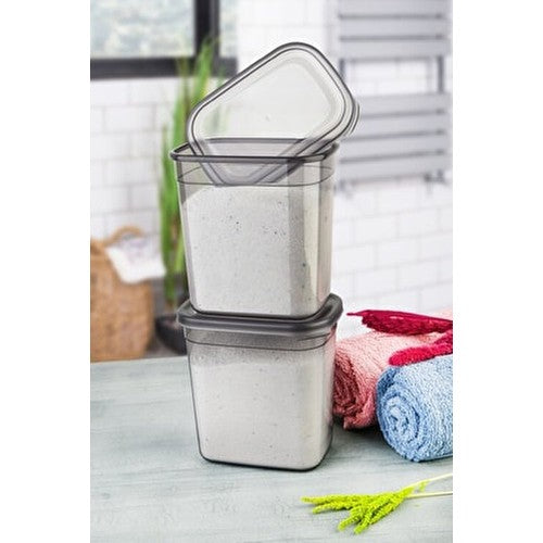 Etiketli 1150 ml 2li Peggy Dikdörtgen Deterjan Saklama Kabı Seti Antrasit